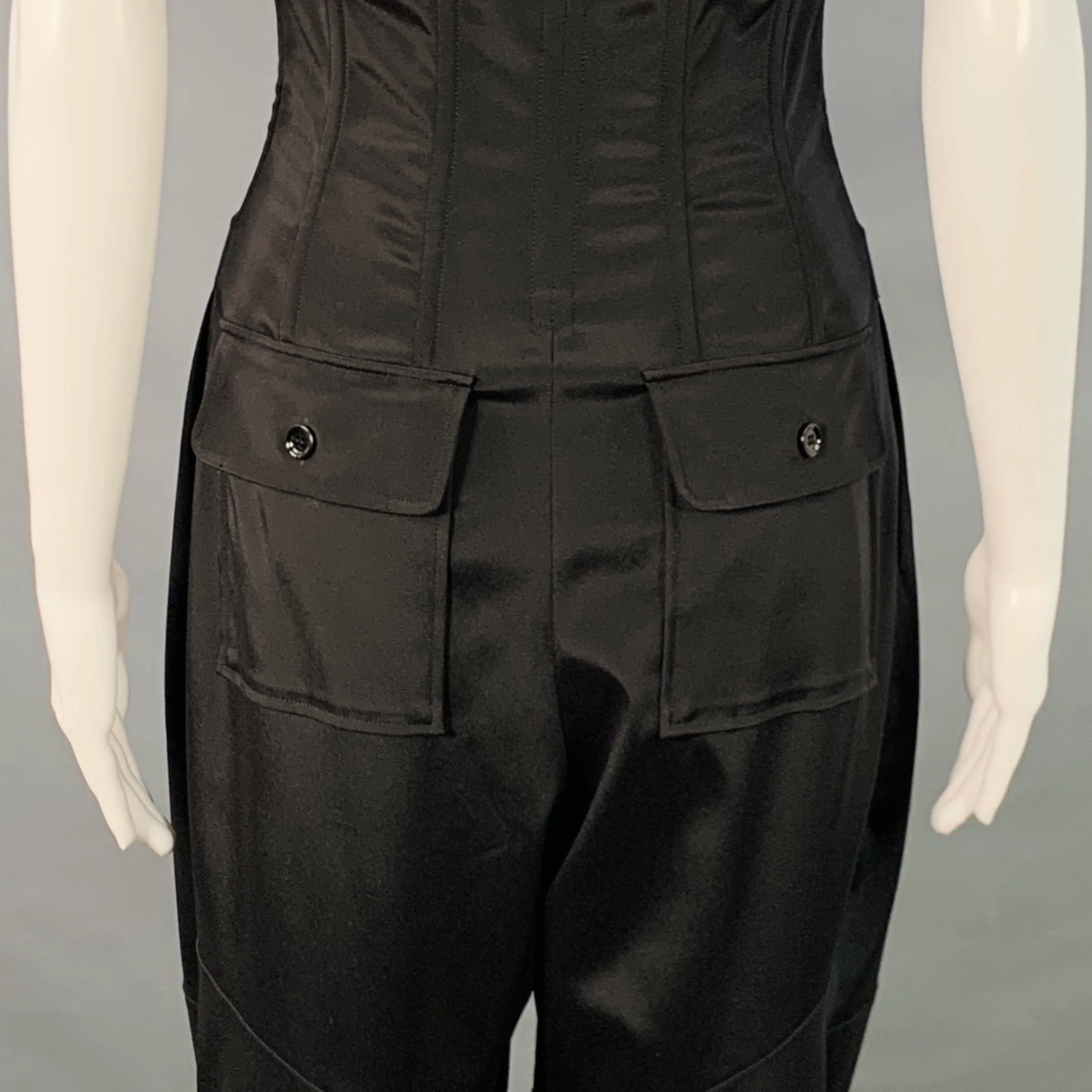 DOLCE & GABBANA KIM Size 4 Black White Acetate Blend Strapless Cargo Jumpsuit - Image 6