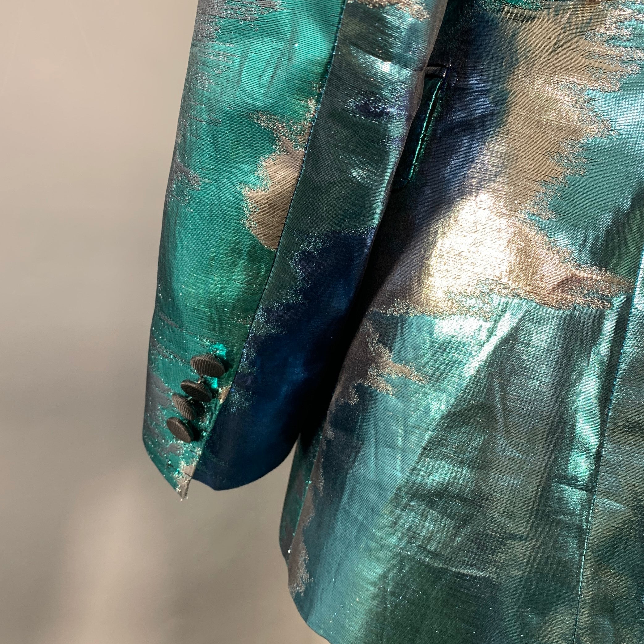 DOLCE & GABBANA Silicia Size 46 Blue Silver Metallic Marbled Polyester Silk 3 Piece Suit - Image 7