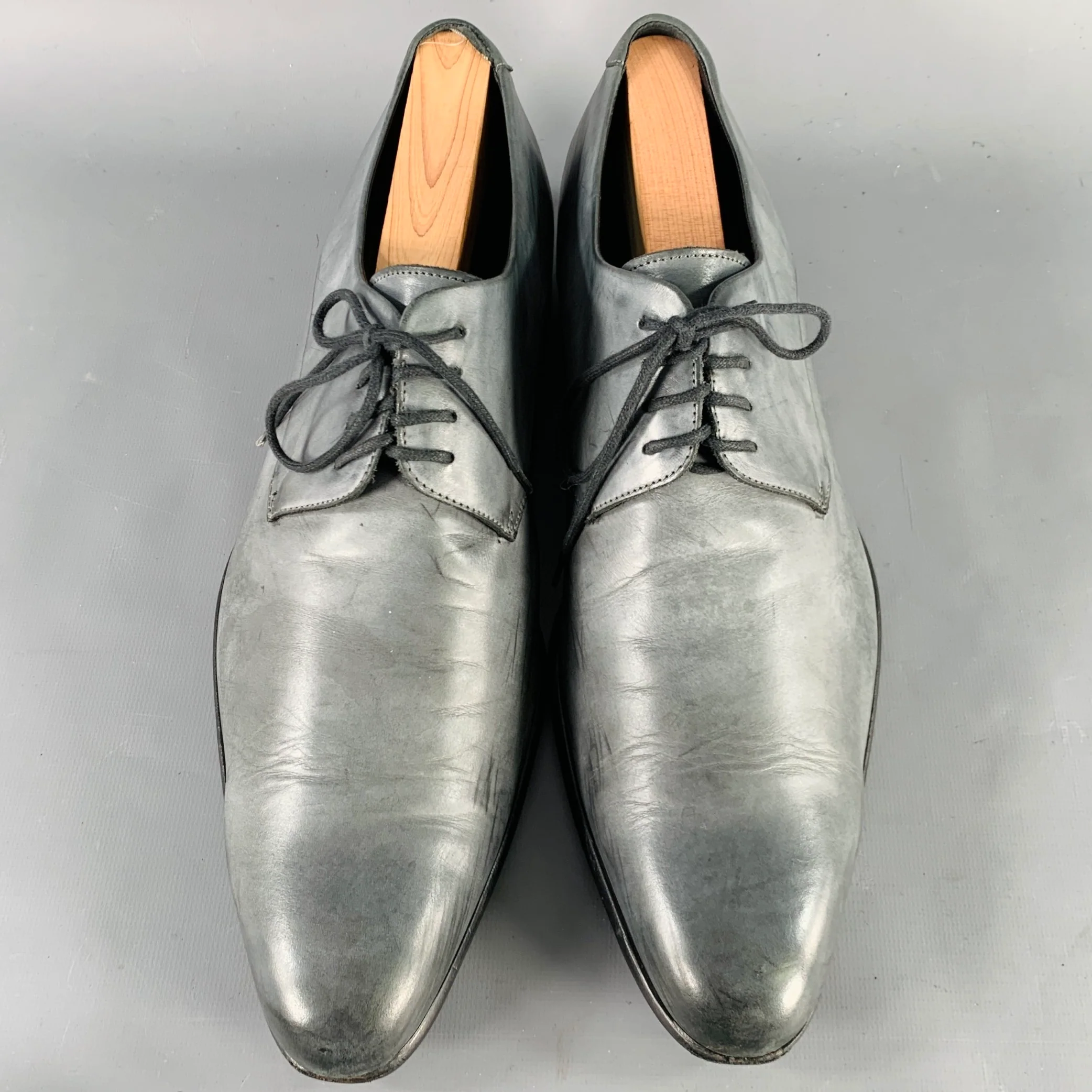 DOLCE & GABBANA Size 10.5 Grey Leather Derby Lace-Up Shoes - Image 4