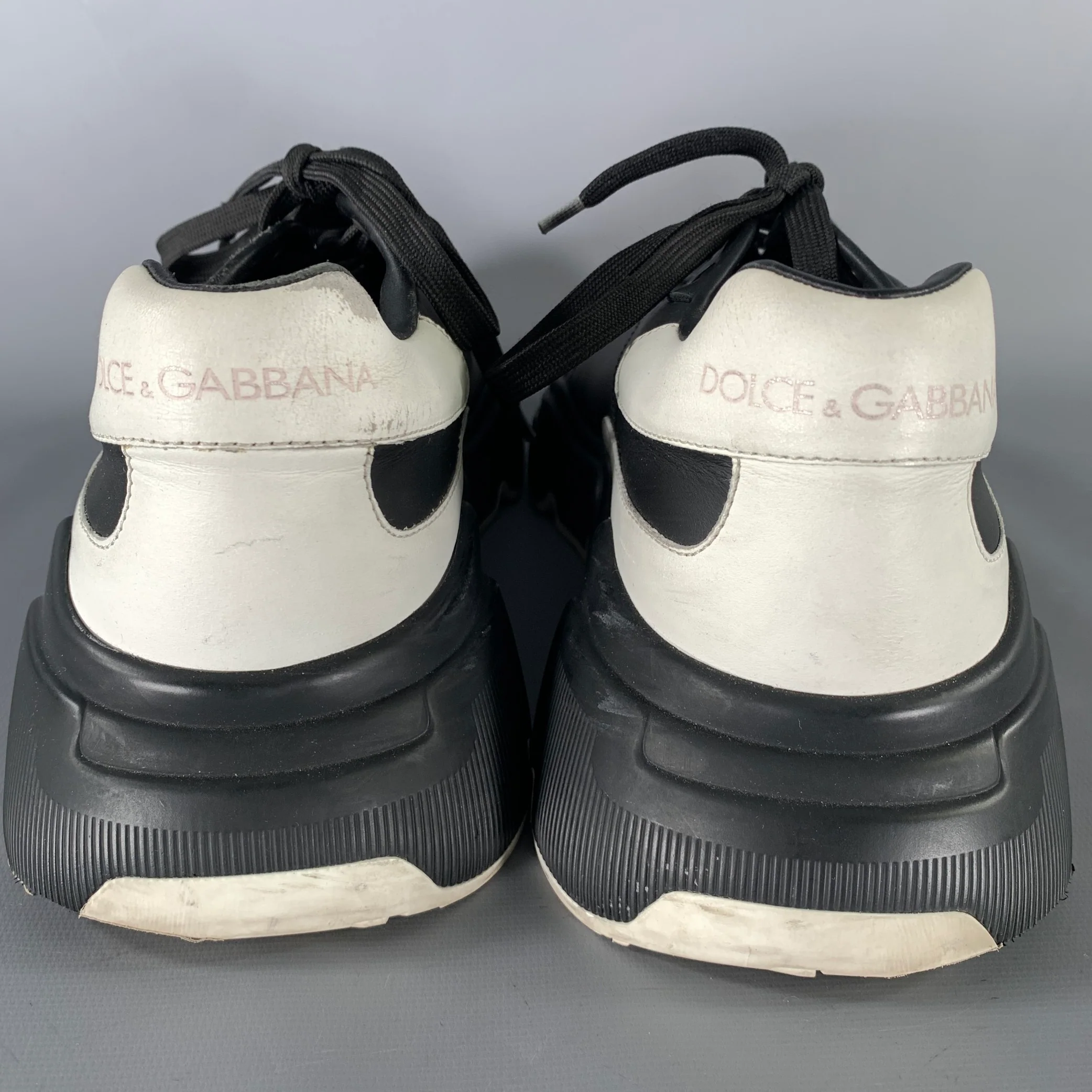 DOLCE & GABBANA Size 10 Black White Leather Sneakers - Image 3