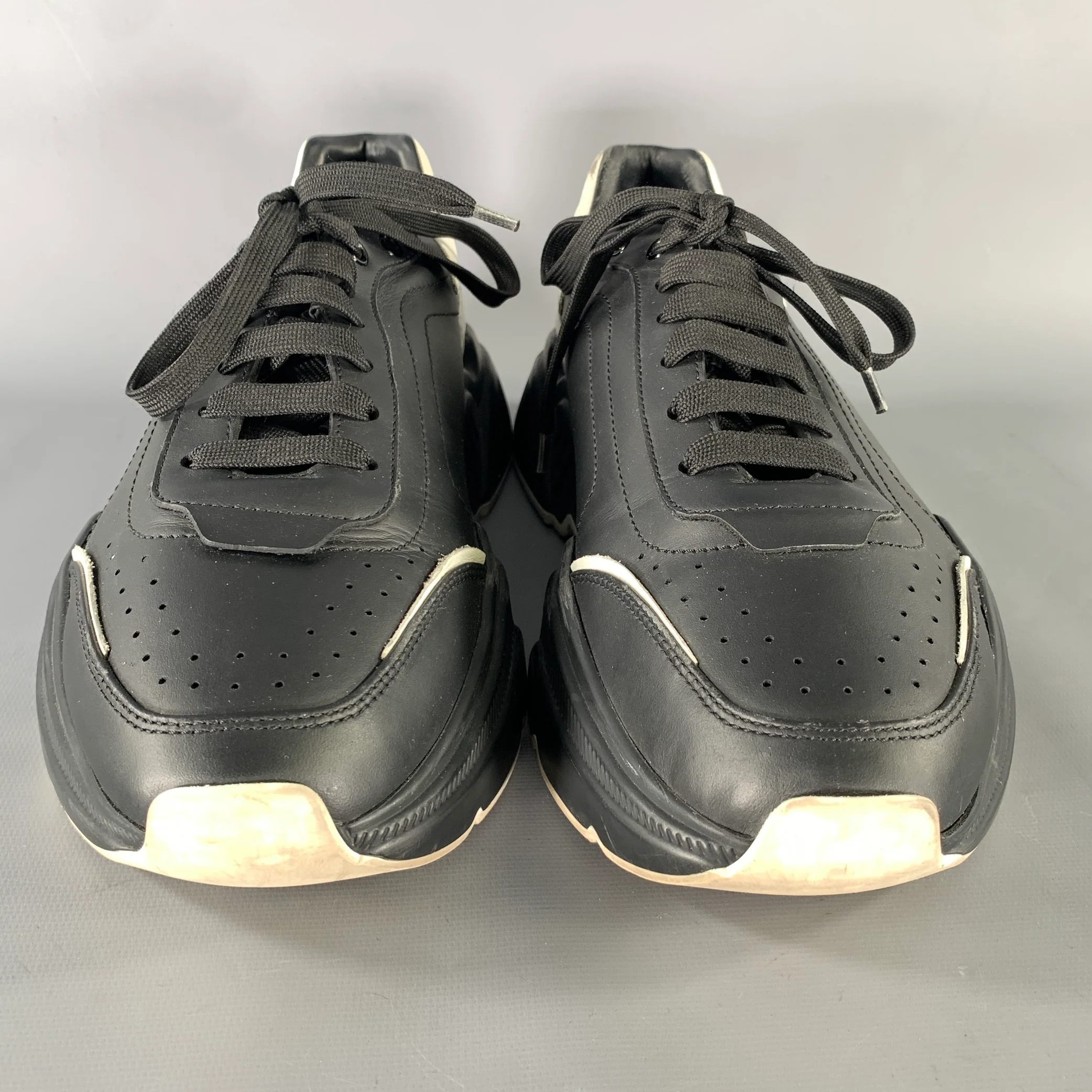 DOLCE & GABBANA Size 10 Black White Leather Sneakers - Image 4