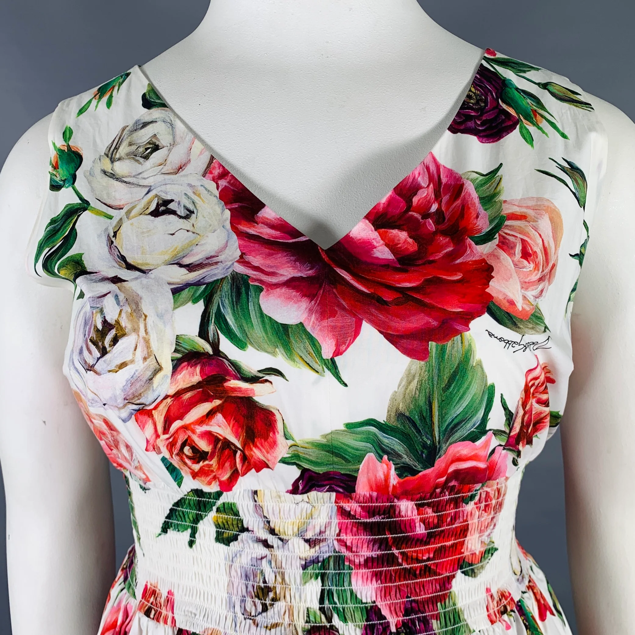 DOLCE & GABBANA Size 10 Multi Color Floral V-Neck Dress - Image 2