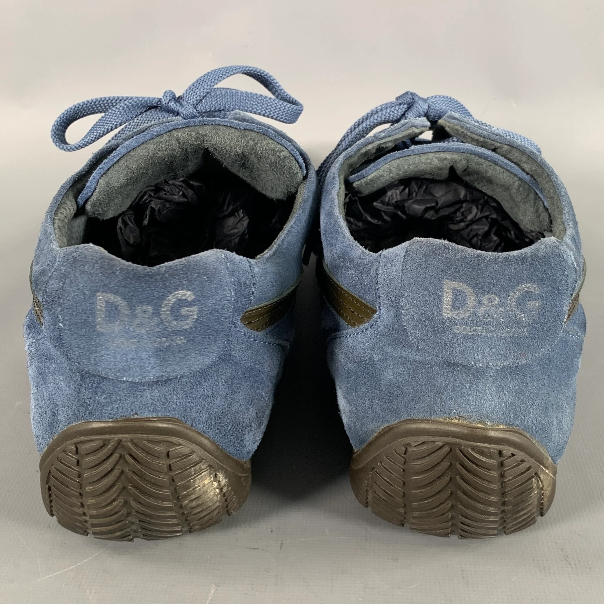 DOLCE & GABBANA Size 11 Navy Gunmetal Patch Mixed Fabrics Lace Sneakers - Image 3