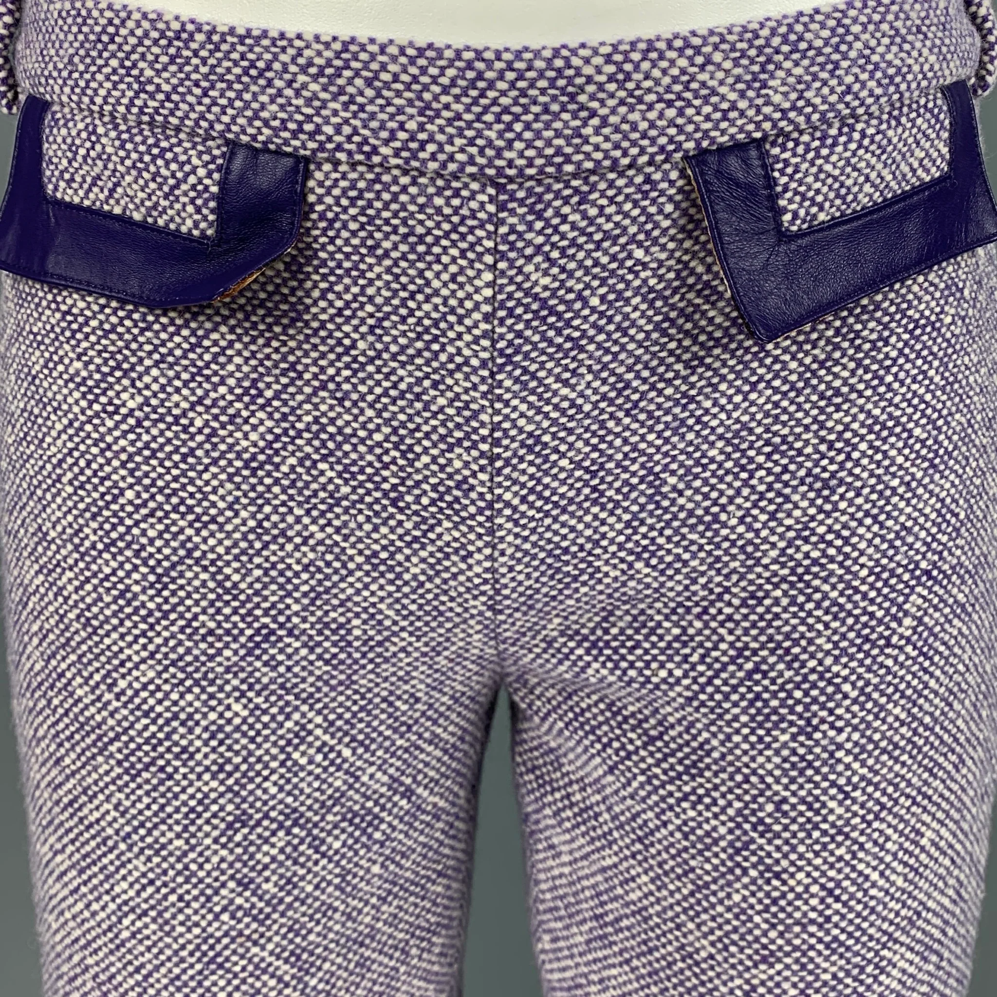 DOLCE & GABBANA Size 26 Purple White Wool Blend Dress Pants - Image 3