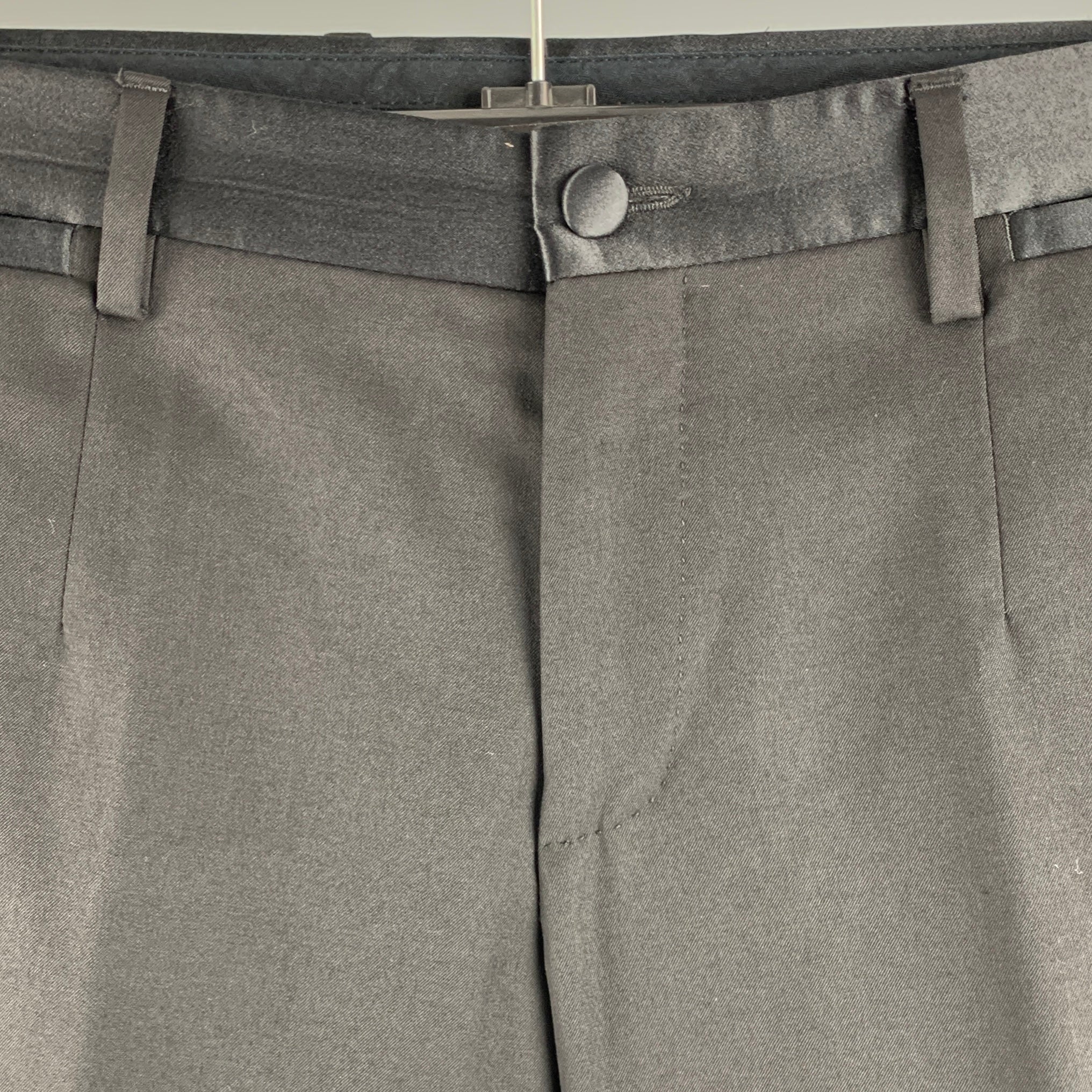 DOLCE & GABBANA Size 28 Black Wool Blend Tuxedo Dress Pants - Image 2