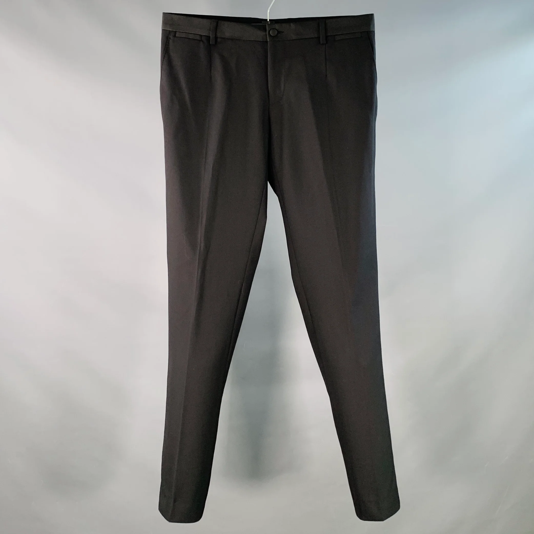 DOLCE & GABBANA Size 30 Black Virgin Wool Silk Blend Flat Front Dress Pants
