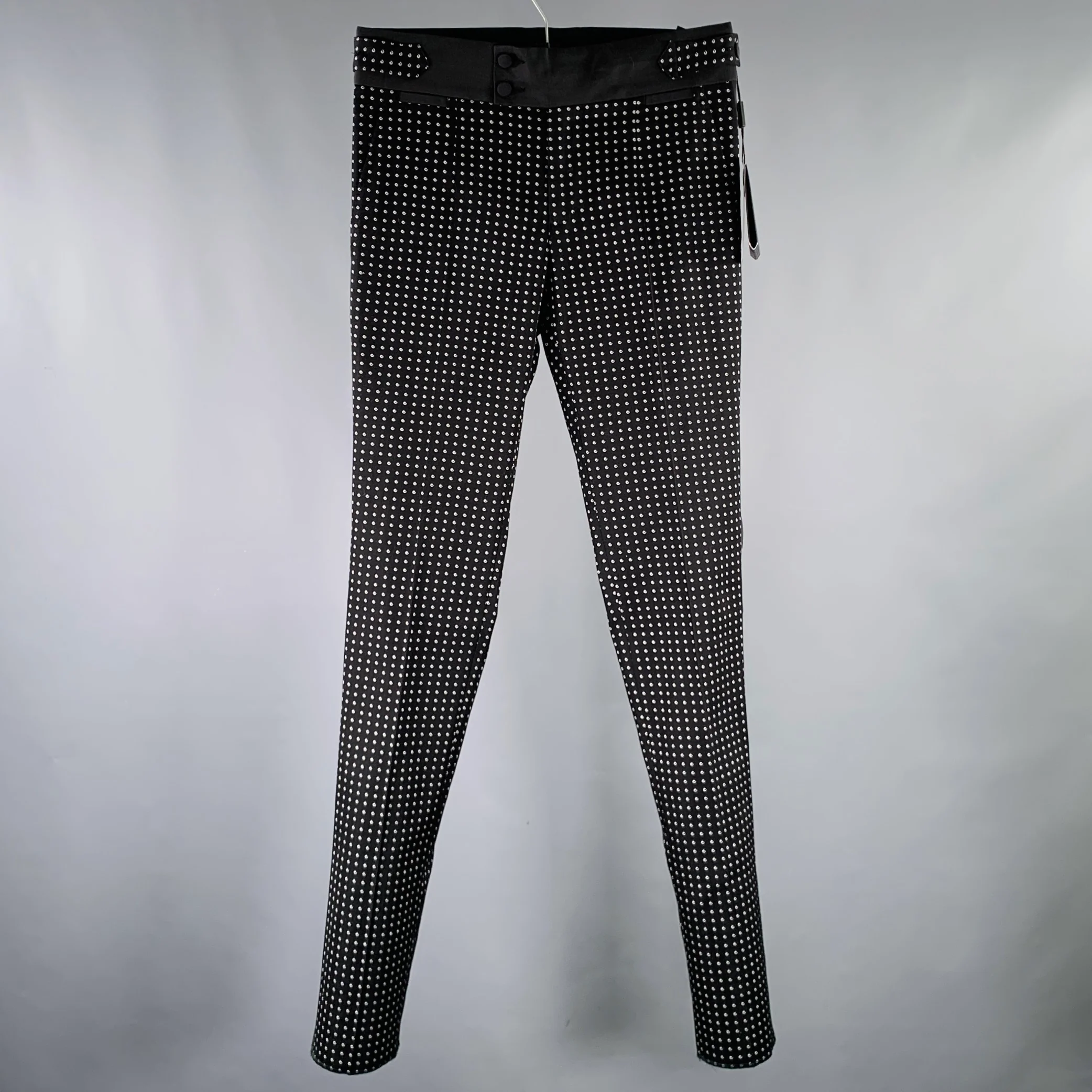 DOLCE & GABBANA Size 30 Black White Dots Cotton Blend Tuxedo Dress Pants