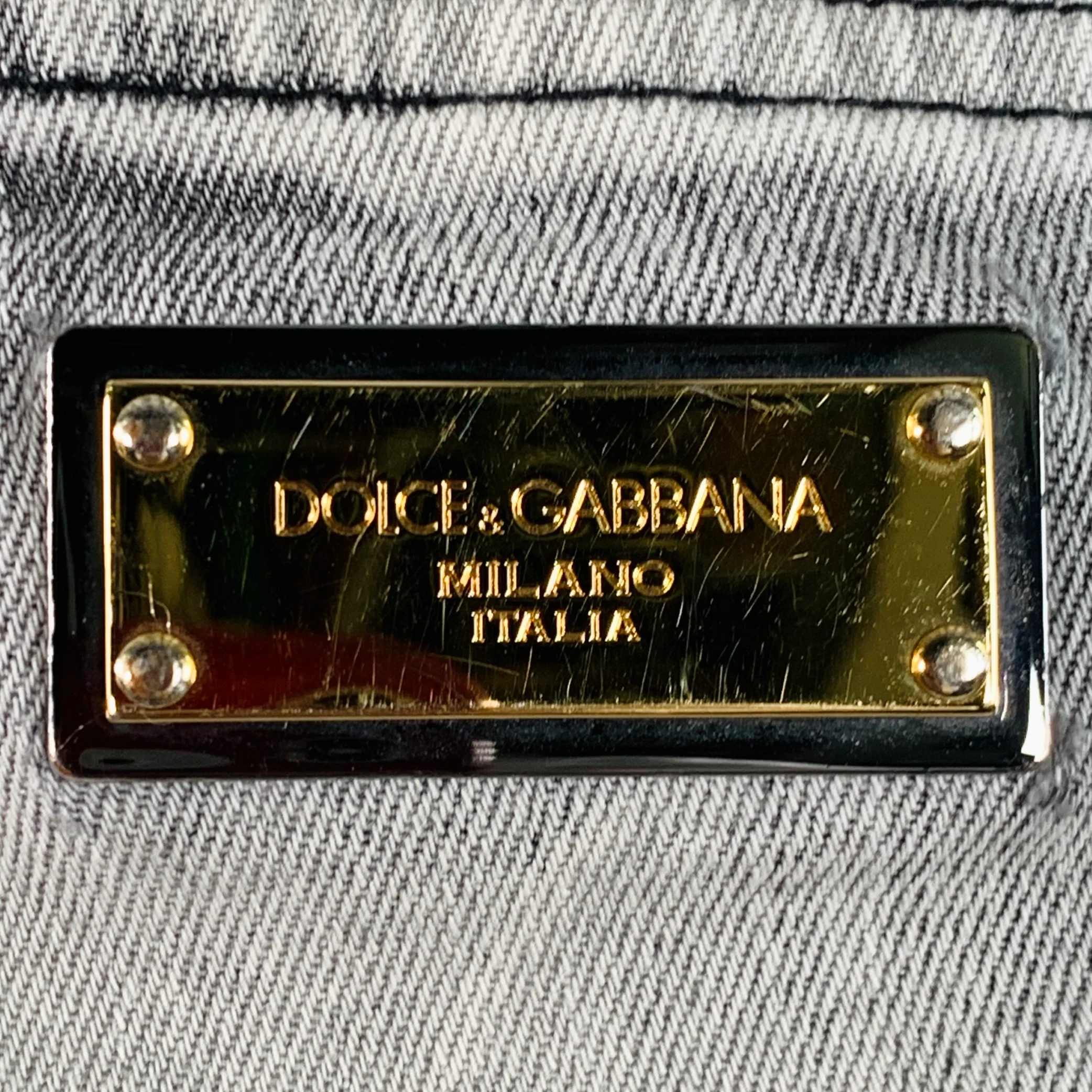 DOLCE & GABBANA Size 30 Grey Cotton Blend Twill Skinny Zip Fly Jeans - Image 4