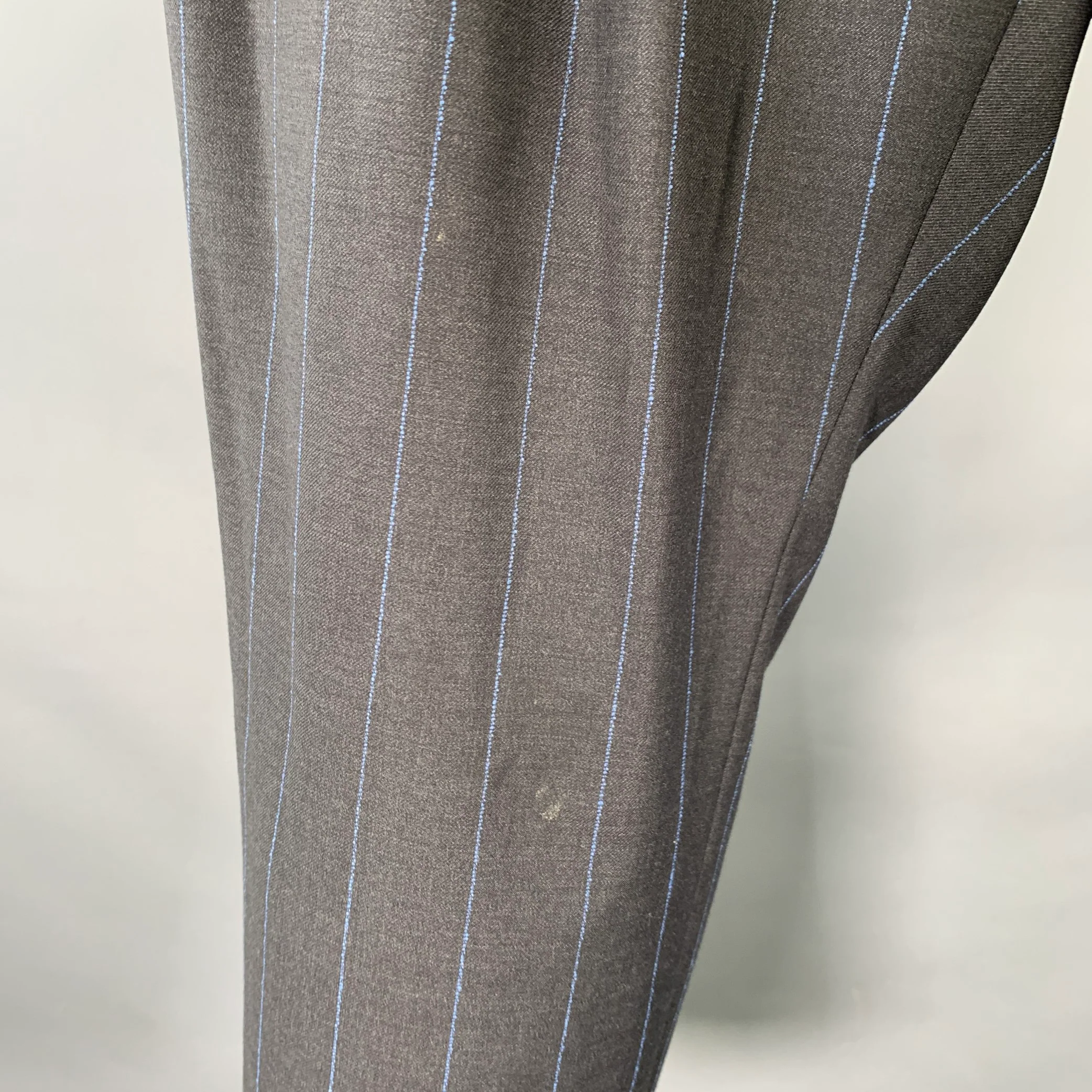 DOLCE & GABBANA Size 32 Black Blue Pinstripe Pleated Dress Pants - Image 4