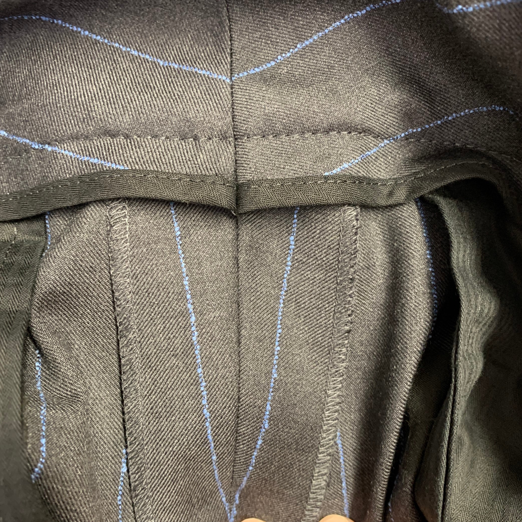 DOLCE & GABBANA Size 32 Black Blue Pinstripe Pleated Dress Pants - Image 7