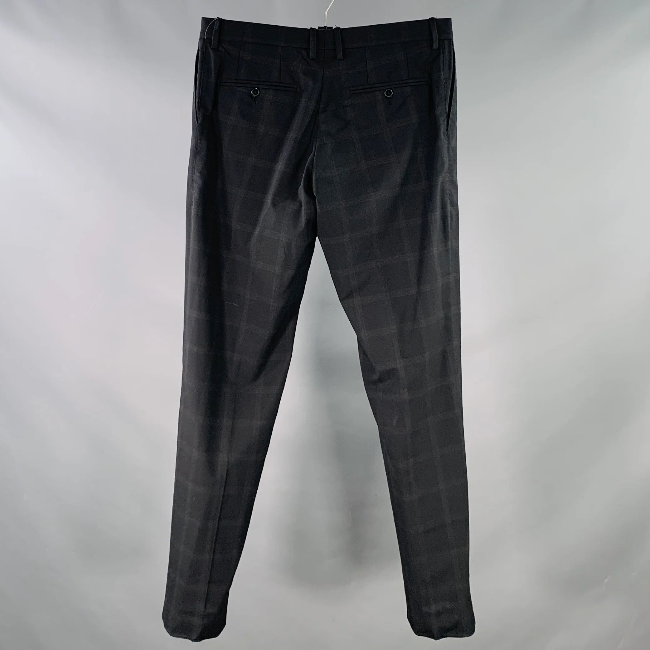 DOLCE & GABBANA Size 32 Black Window Pane Wool Blend Tapered Zip Fly Dress Pants - Image 2