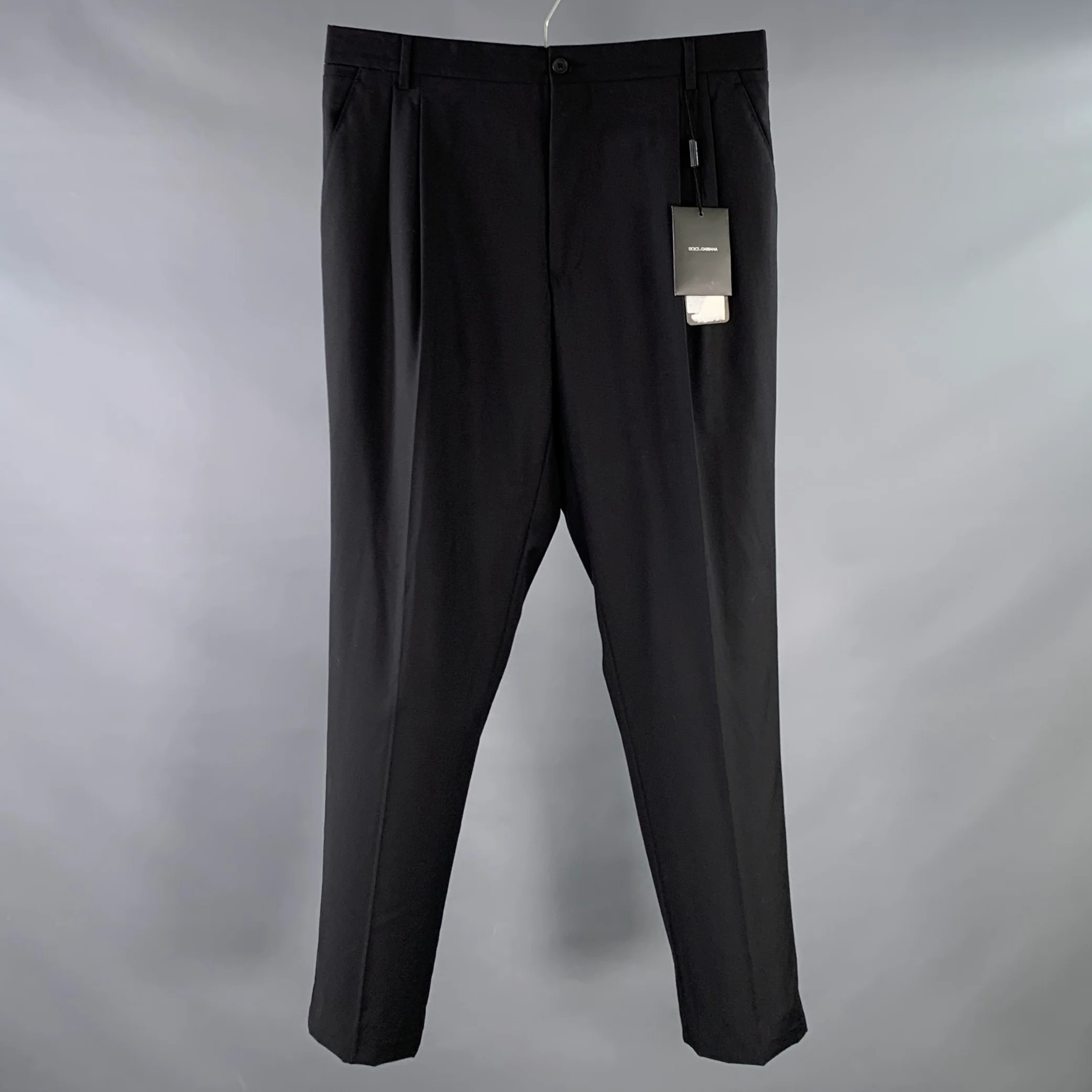DOLCE & GABBANA Size 32 Black Wool Silk Pleated Tapered Dress Pants