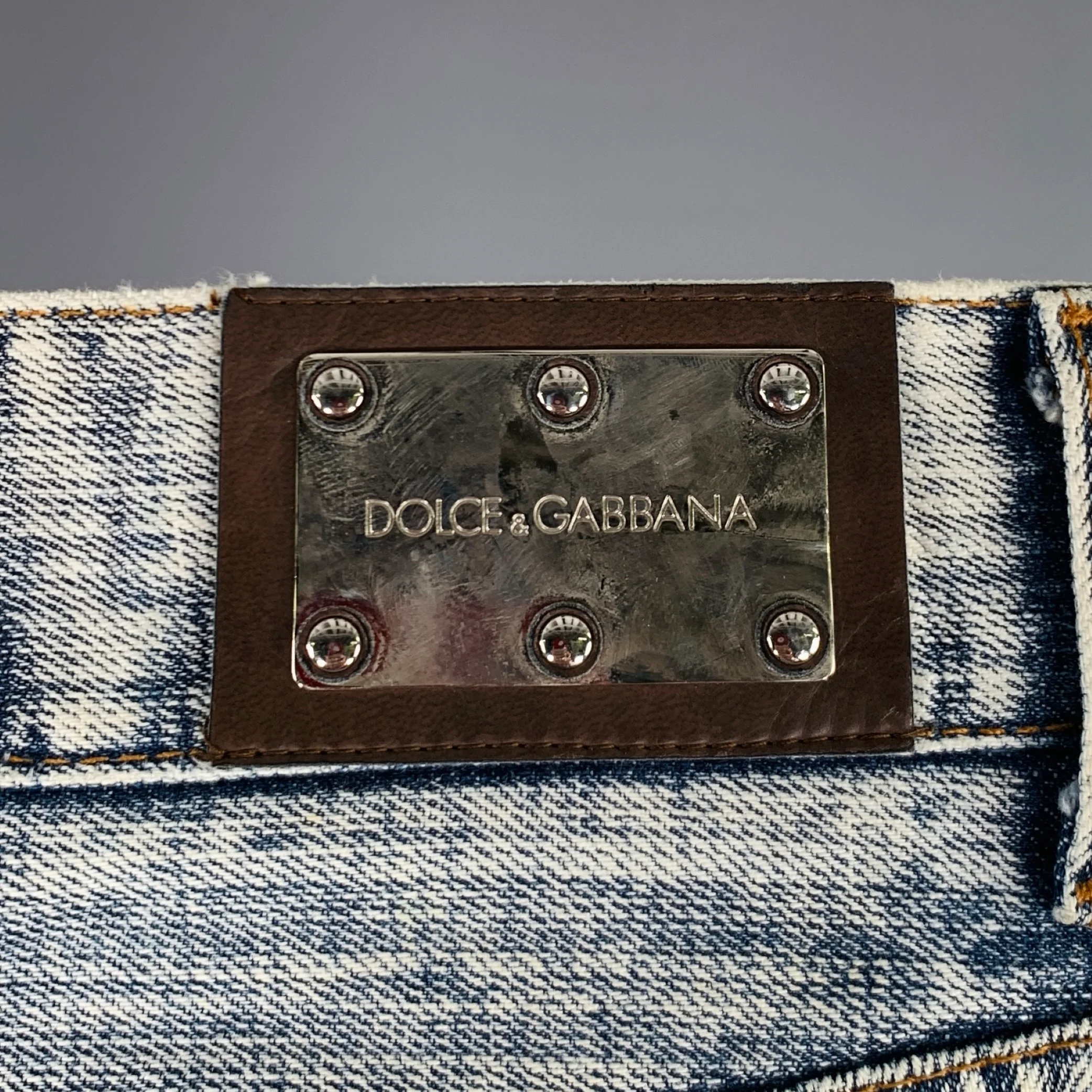 DOLCE & GABBANA Size 32 Blue White Acid Wash Cotton Slim Jeans - Image 4