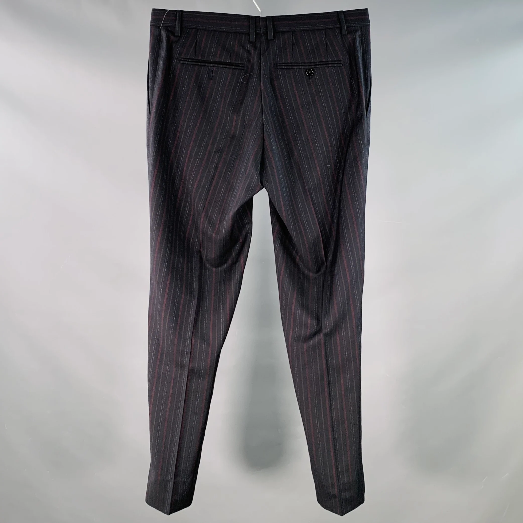 DOLCE & GABBANA Size 34 Black Burgundy Stripe Wool Flat Front Dress Pants - Image 3