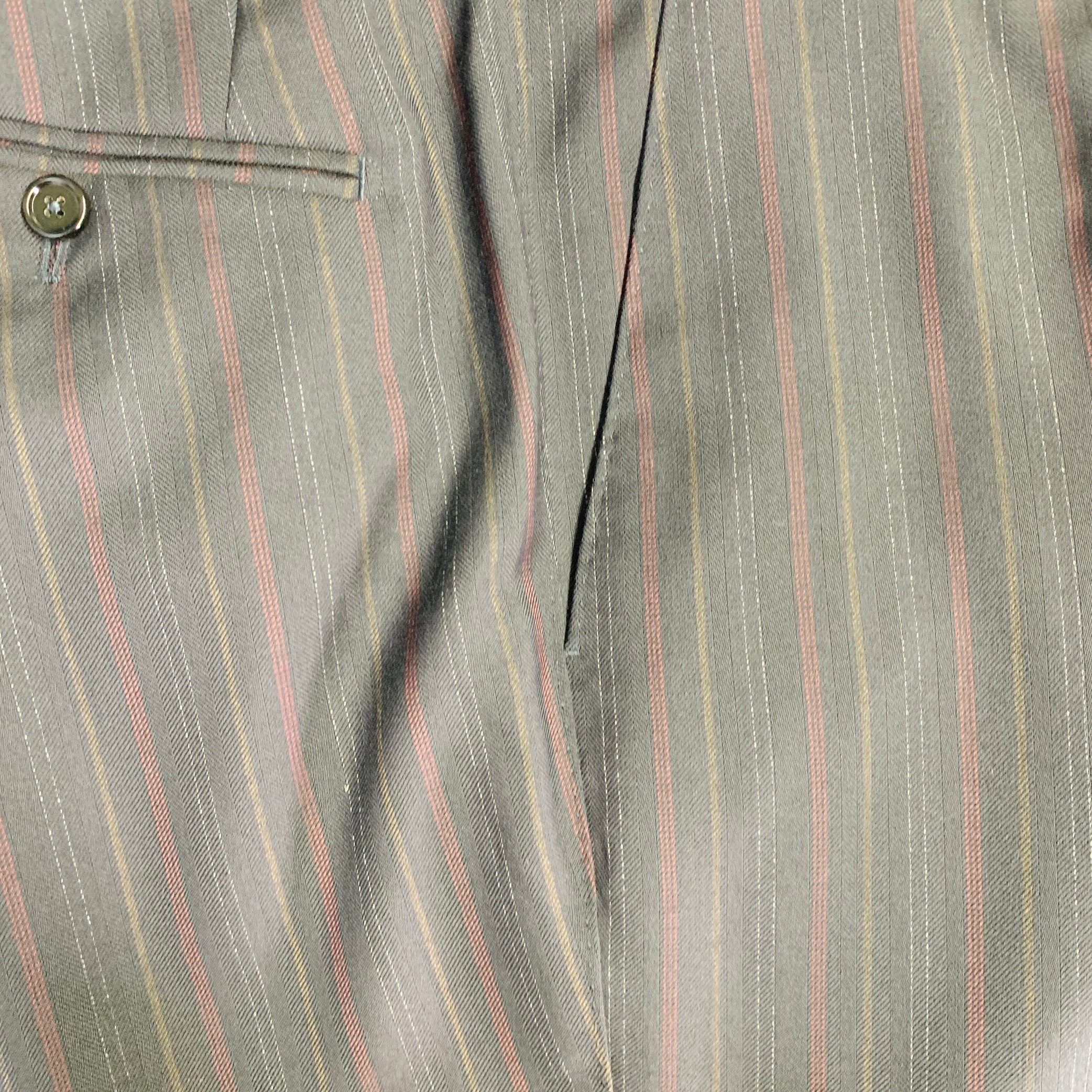 DOLCE & GABBANA Size 34 Black Burgundy Stripe Wool Flat Front Dress Pants - Image 8