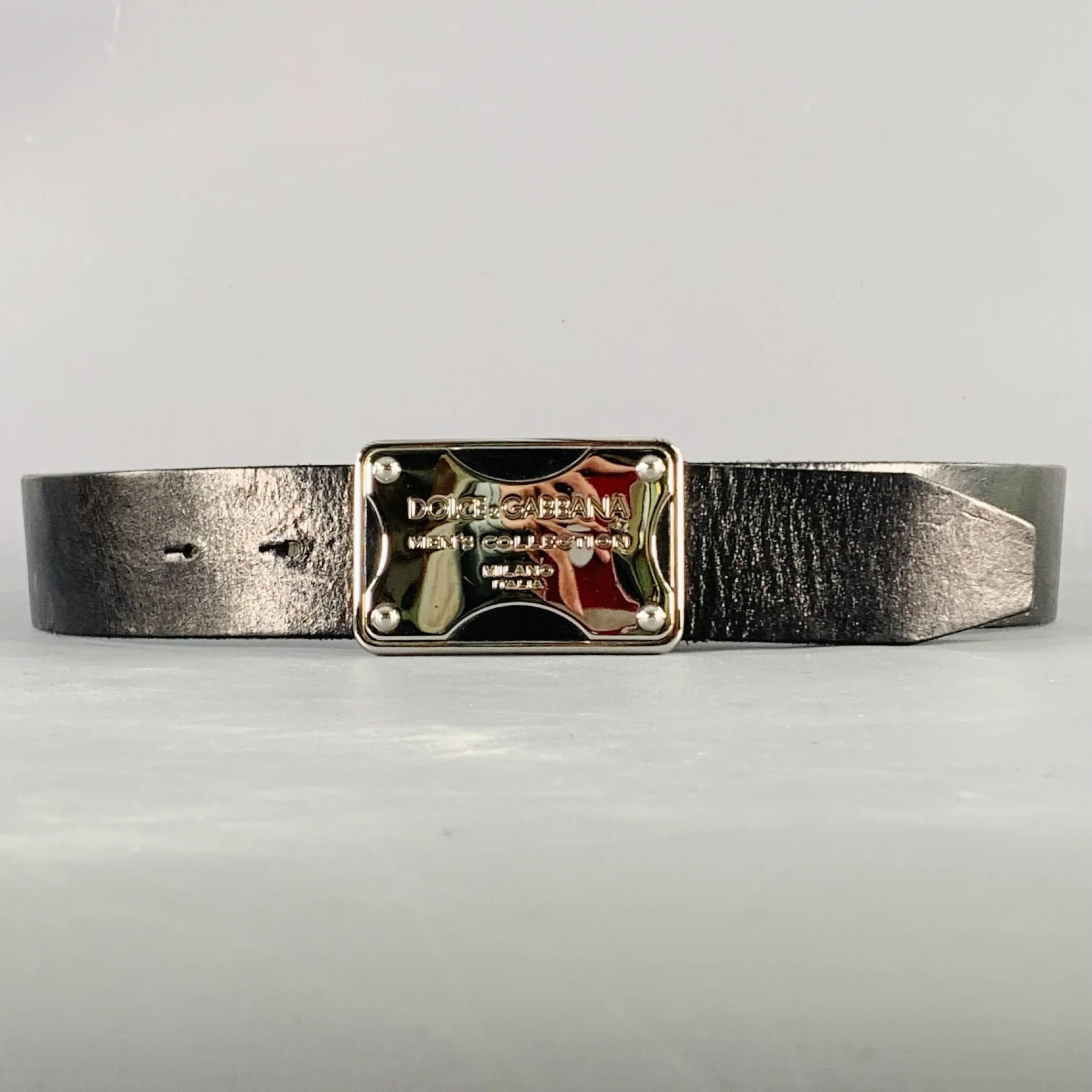 DOLCE & GABBANA Size 34 Black Silver Leather Belt