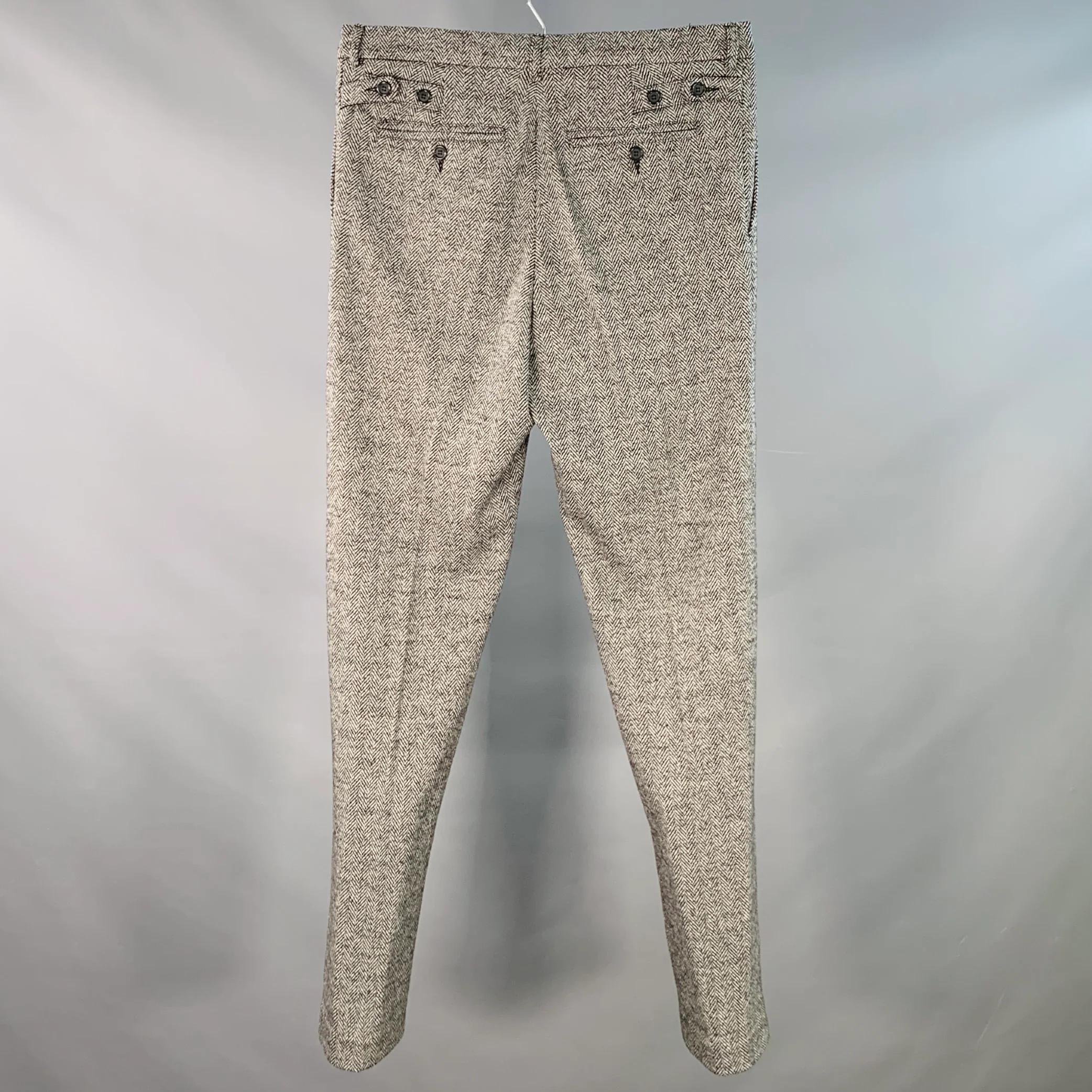 DOLCE & GABBANA Size 34 Black White Herringbone Wool Blend Zip Fly Dress Pants - Image 3