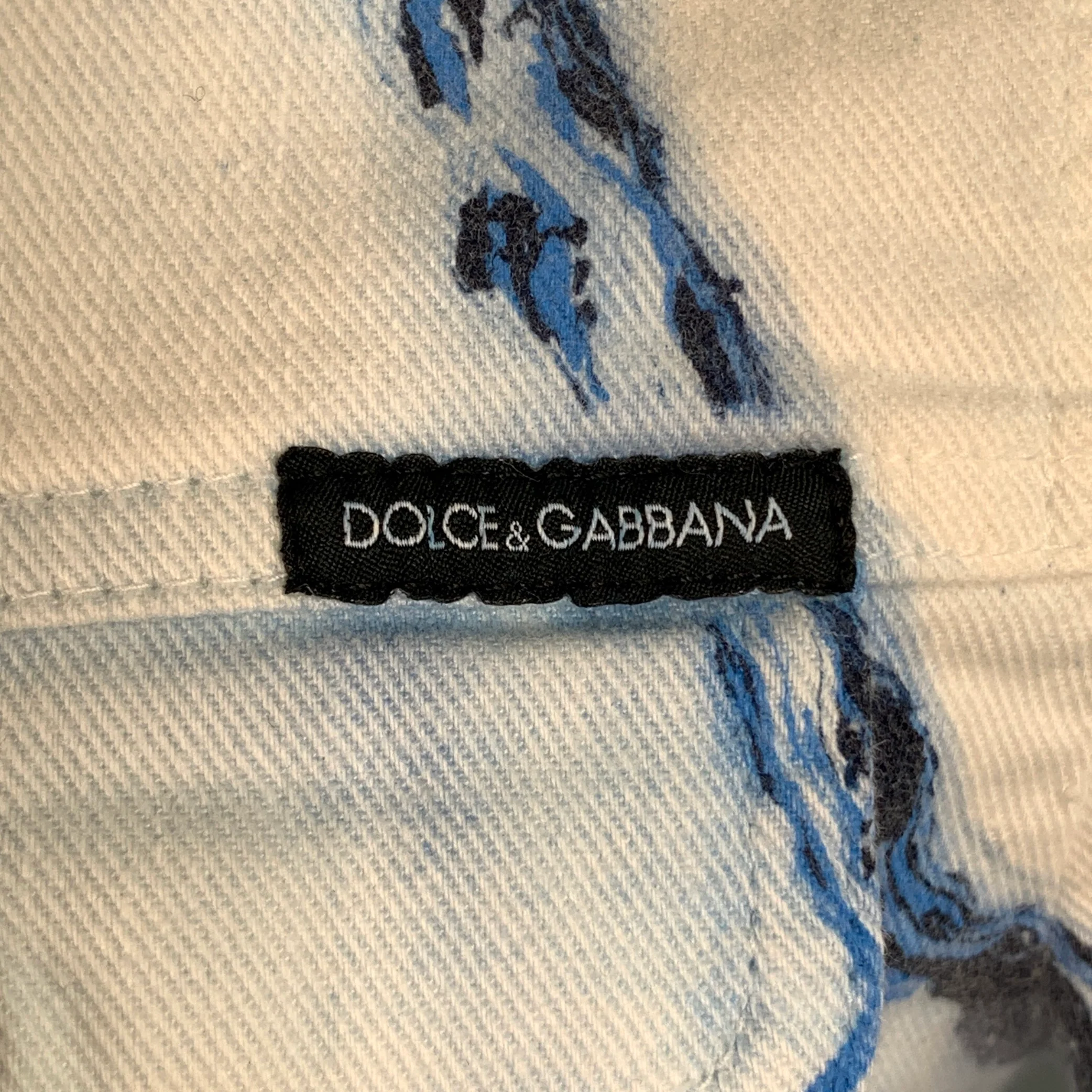 DOLCE & GABBANA Size 34 White Blue Marbled Denim Button Up Trucker Jacket - Image 2