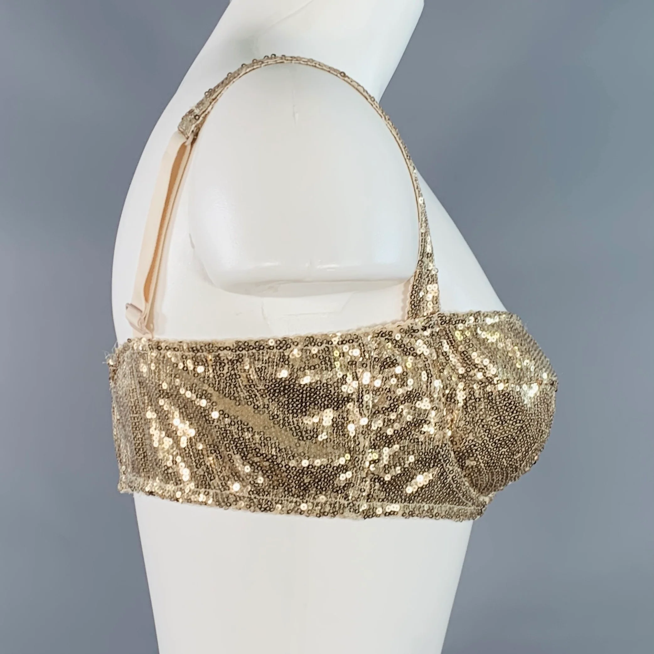 DOLCE & GABBANA Size 36 B Gold Polyester Blend Sequined Bralette Dress Top - Image 2