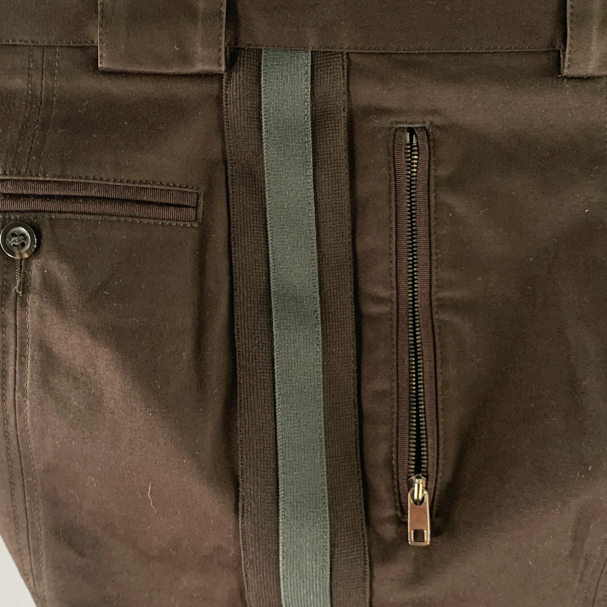 DOLCE & GABBANA Size 36 Brown Green Stripe Taped Casual Pants - Image 4