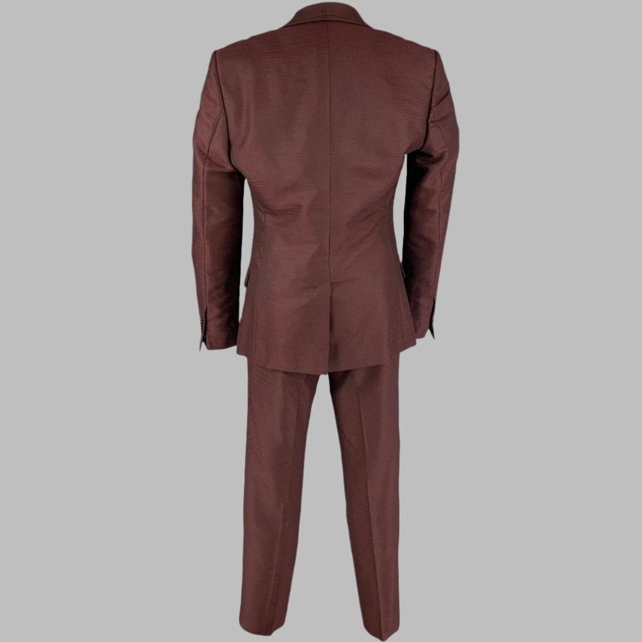 DOLCE & GABBANA Size 36 Burgundy Jacquard Wool Silk Shawl Collar 3 Piece Suit - Image 4
