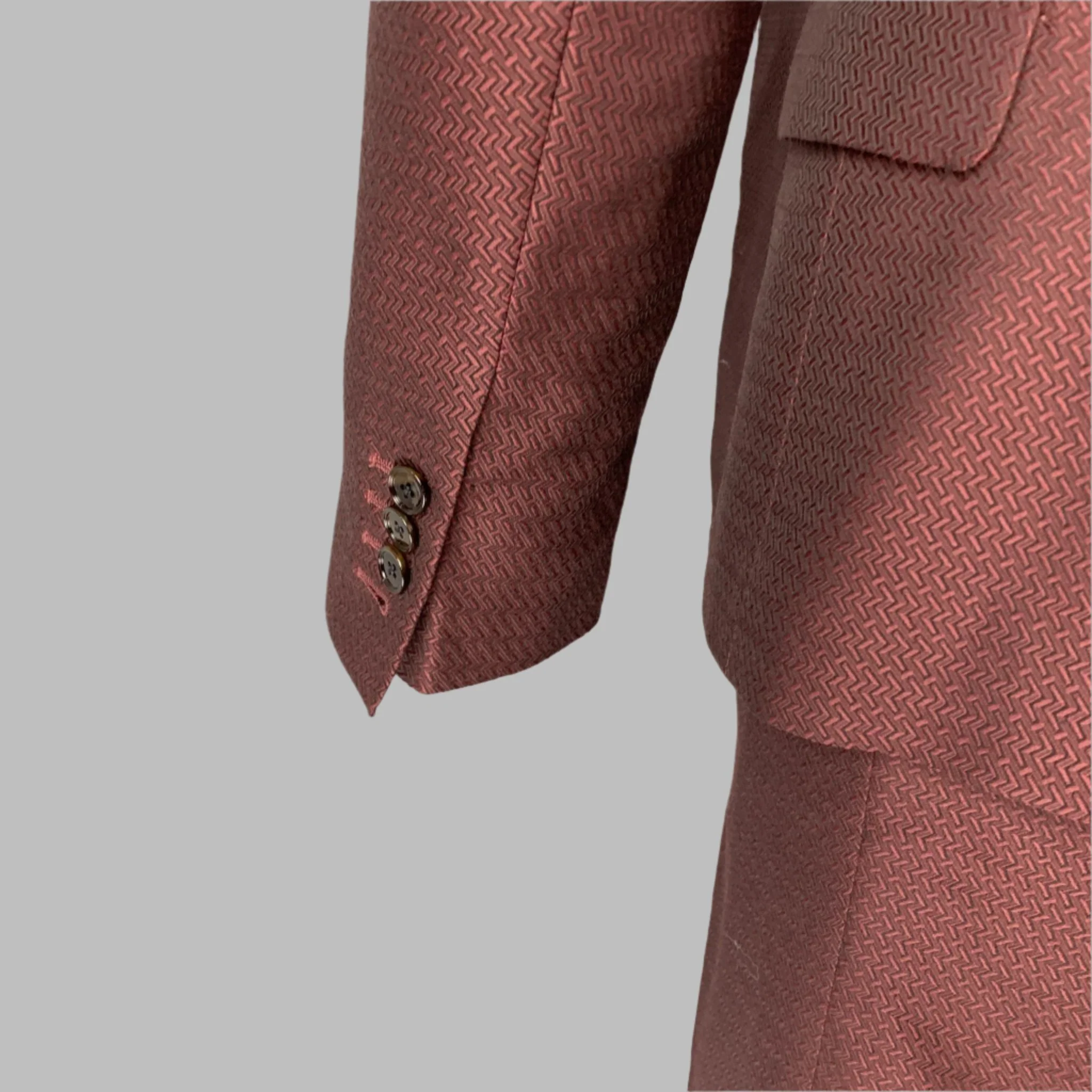 DOLCE & GABBANA Size 36 Burgundy Jacquard Wool Silk Shawl Collar 3 Piece Suit - Image 5