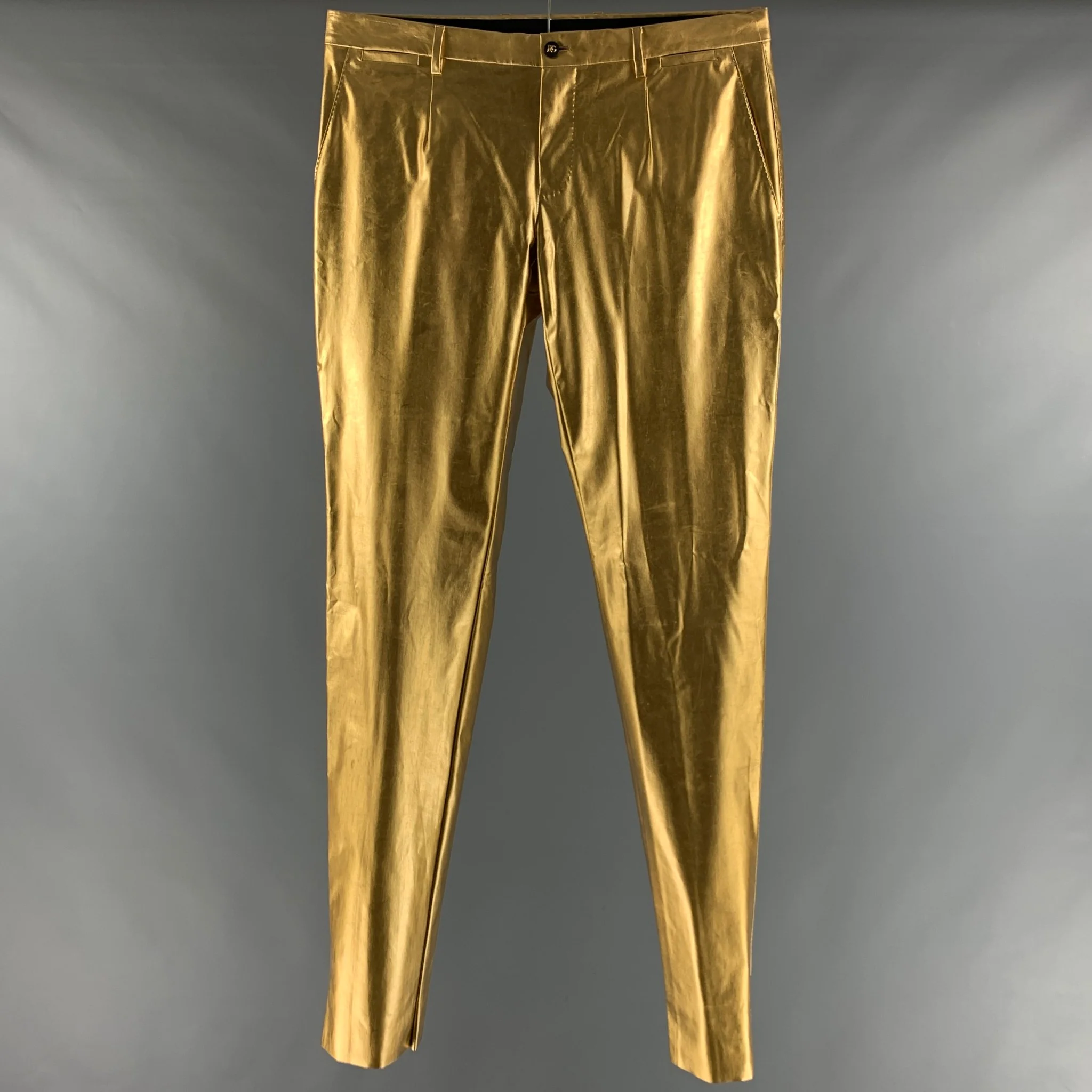 DOLCE & GABBANA Size 36 Gold Metallic Polyamide Elastane Jean Cut Dress Pants