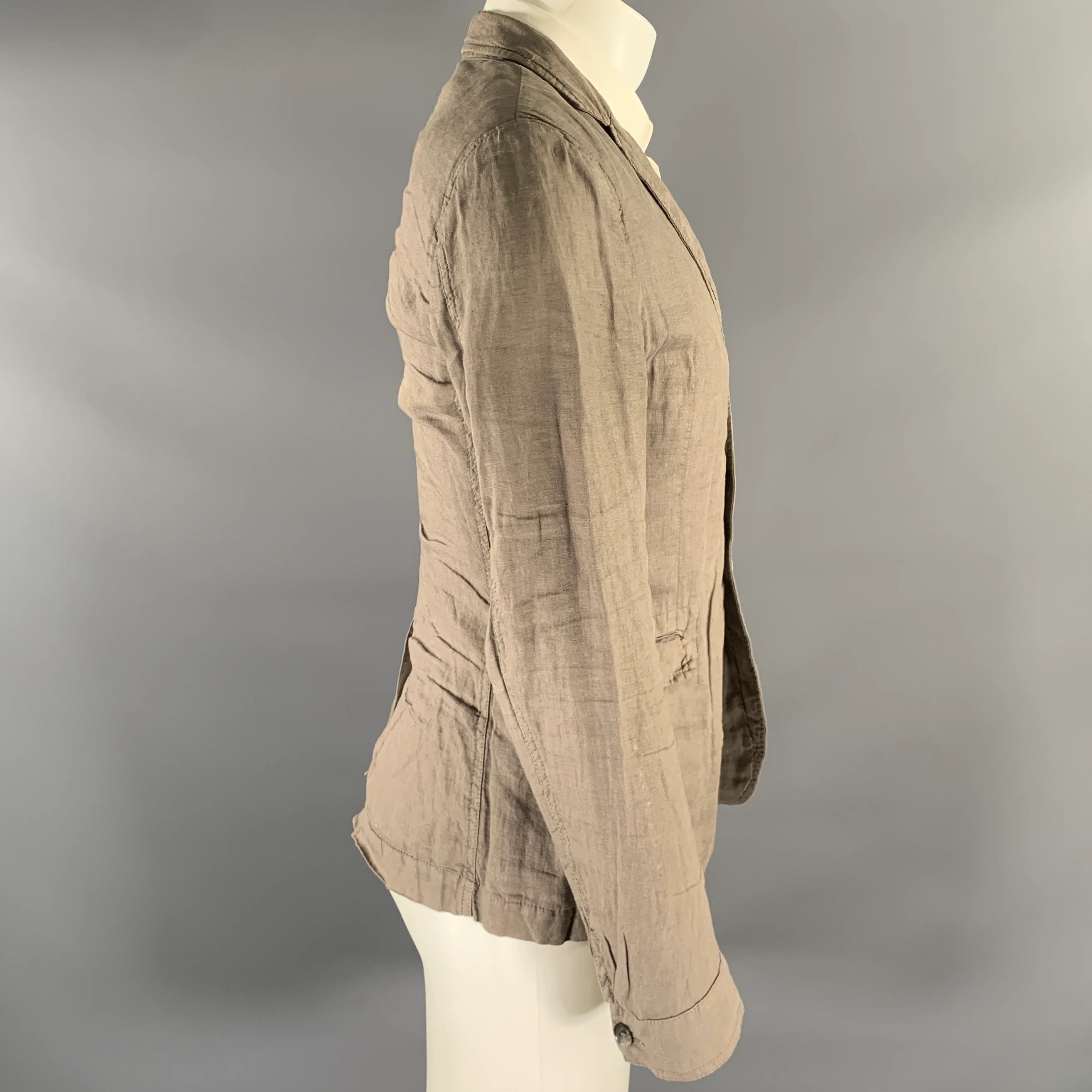 DOLCE & GABBANA Size 36 Grey Tan Linen Notch Lapel Jacket - Image 3