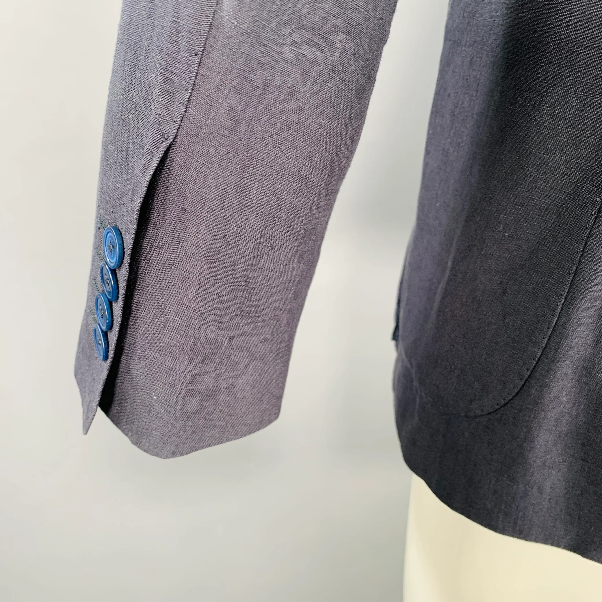 DOLCE & GABBANA Size 36 Navy Linen Notch Lapel Jacket - Image 4