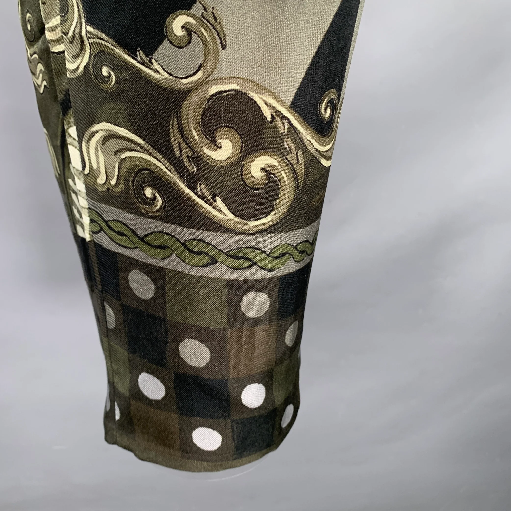 DOLCE & GABBANA Size 36 Olive Black Print Silk Zip Fly Dress Pants - Image 4