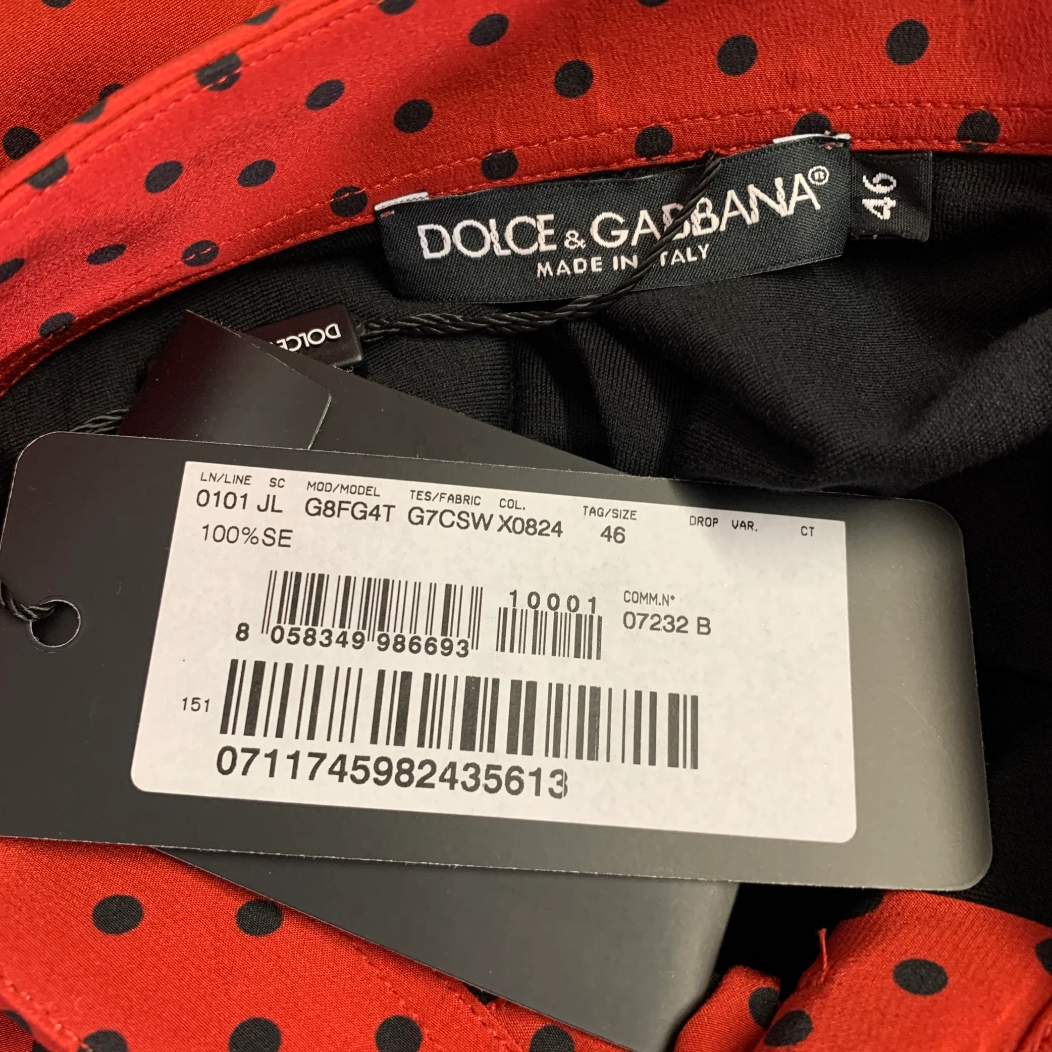 DOLCE & GABBANA Size 36 Red Black Polka Dot Silk Buttoned Short Sleeve Shirt - Image 4