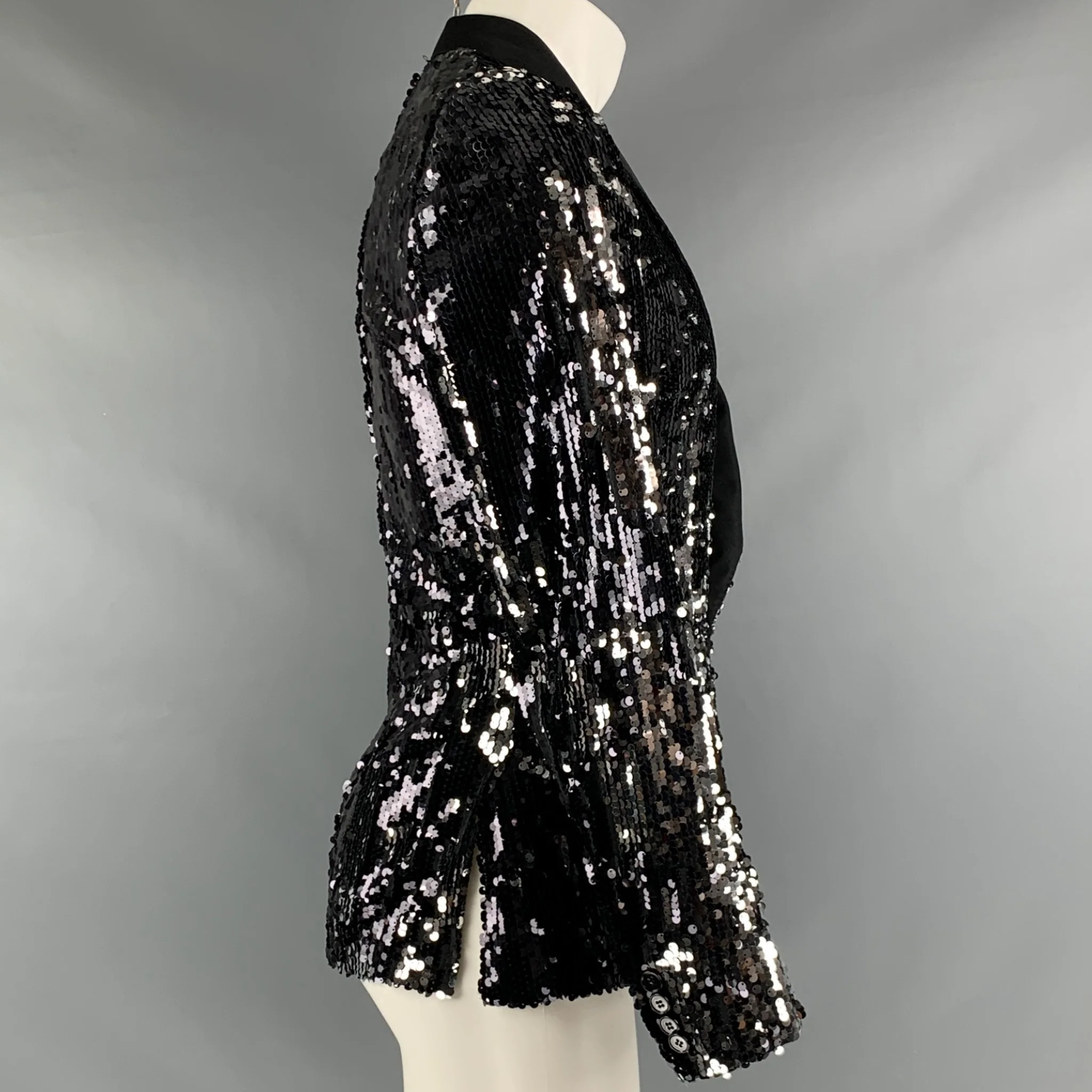 DOLCE & GABBANA Size 38 Black Sequined Peak Lapel Sport Coat - Image 4