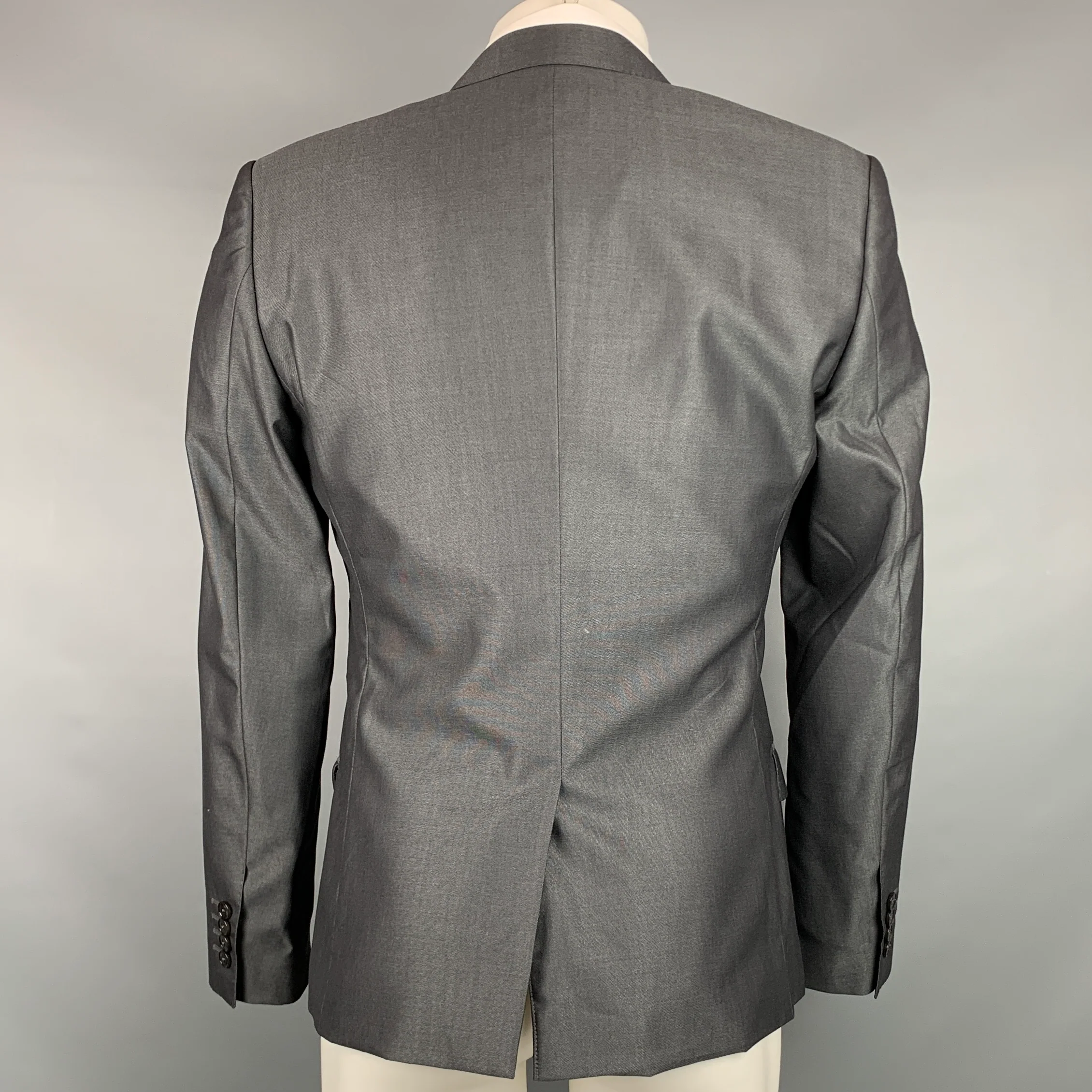 DOLCE & GABBANA Size 38 Grey Charcoal Wool Silk Peak Lapel Sport Coat - Image 3
