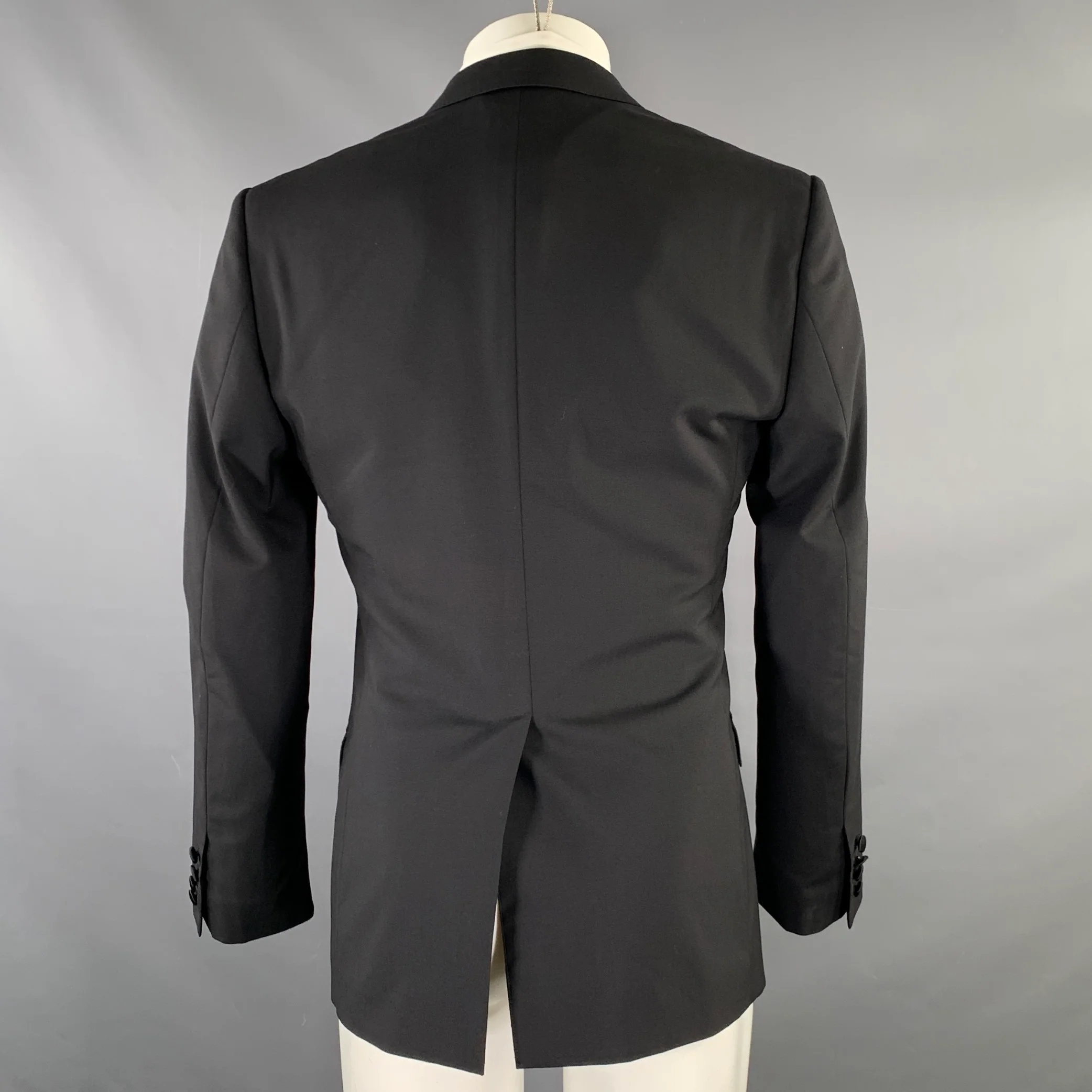 DOLCE & GABBANA Size 38 Long Black Wool Blend Tuxedo Sport Coat - Image 3