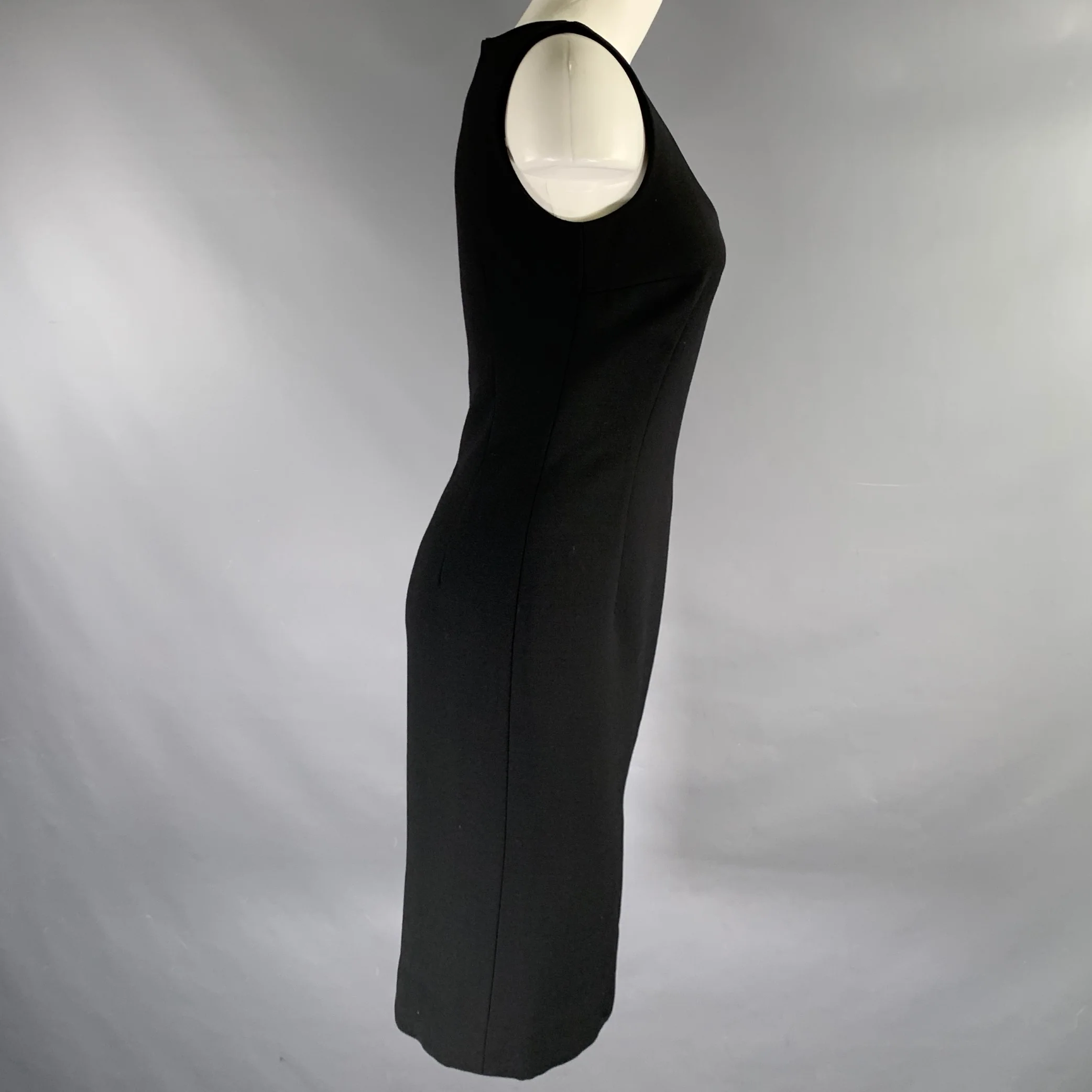 DOLCE & GABBANA Size 4 Black Virgin Wool Body-Con Midi Dress - Image 3