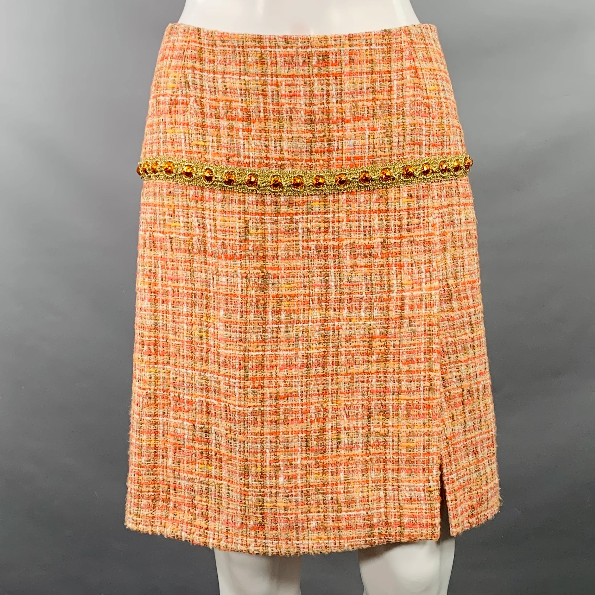 DOLCE & GABBANA Size 4 Orange Gold Cotton Blend Embellishment Skirt Suit Set - Image 3