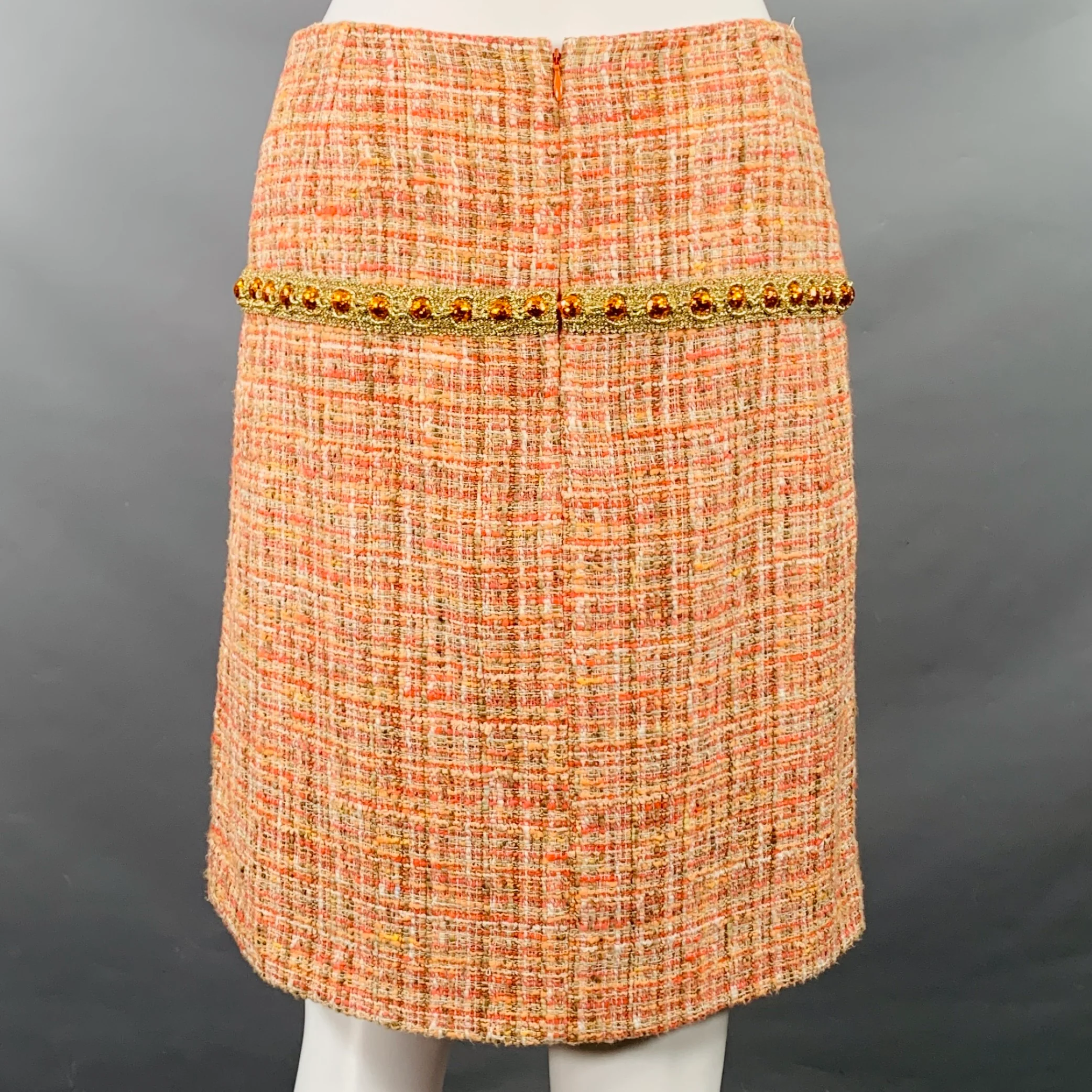DOLCE & GABBANA Size 4 Orange Gold Cotton Blend Embellishment Skirt Suit Set - Image 4