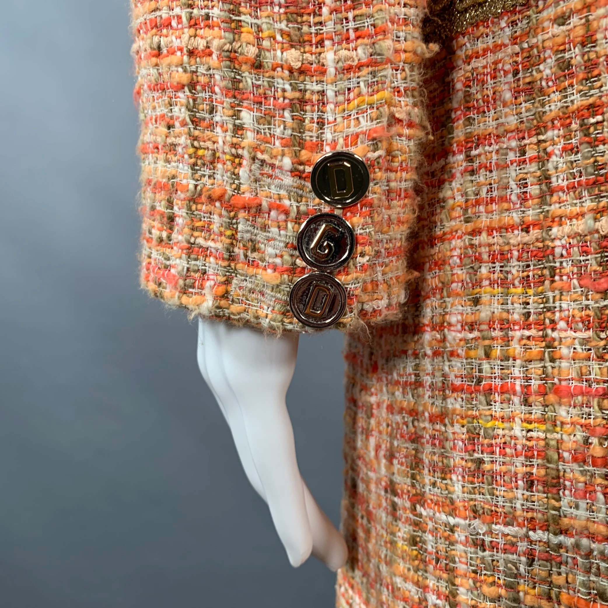 DOLCE & GABBANA Size 4 Orange Gold Cotton Blend Embellishment Skirt Suit Set - Image 5