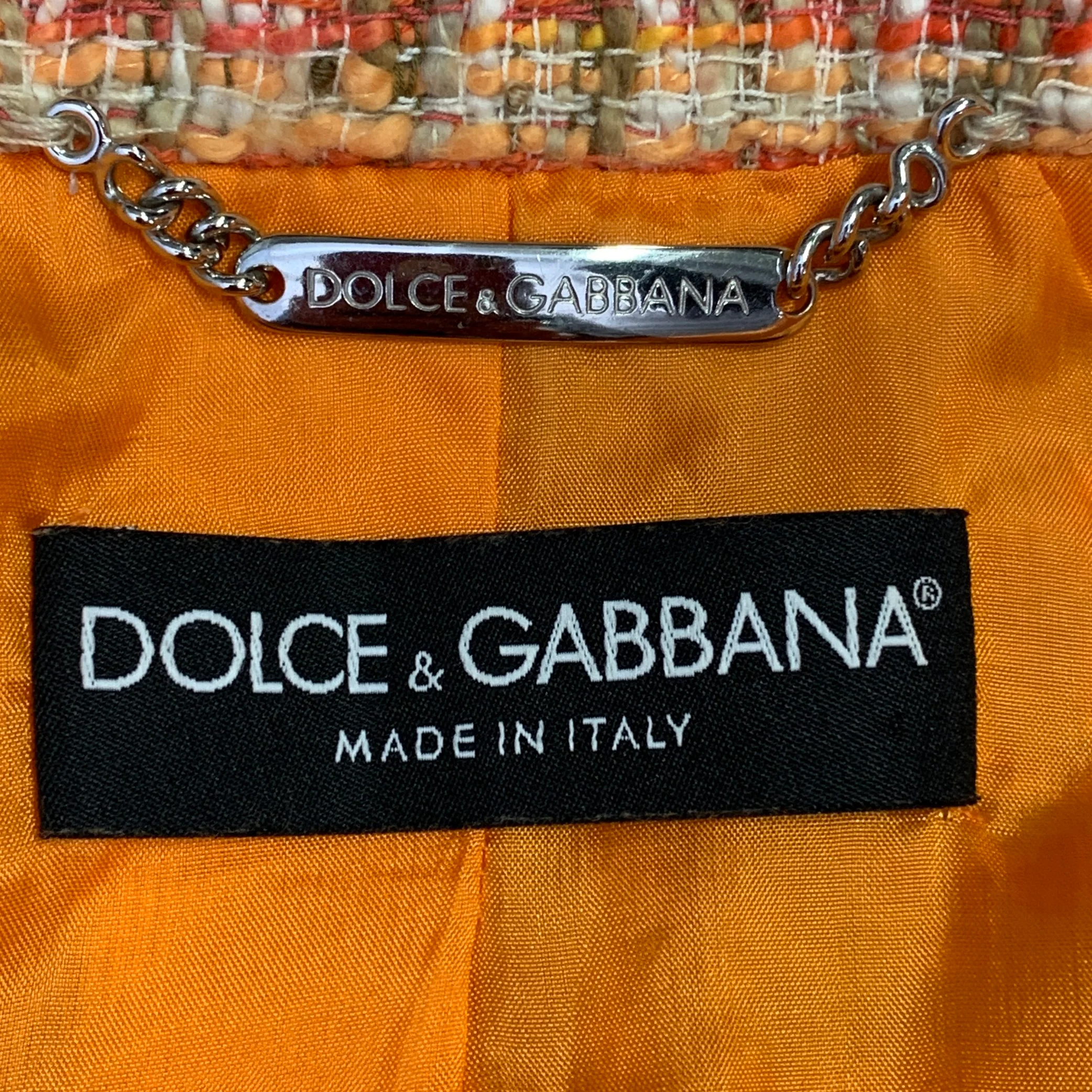 DOLCE & GABBANA Size 4 Orange Gold Cotton Blend Embellishment Skirt Suit Set - Image 6