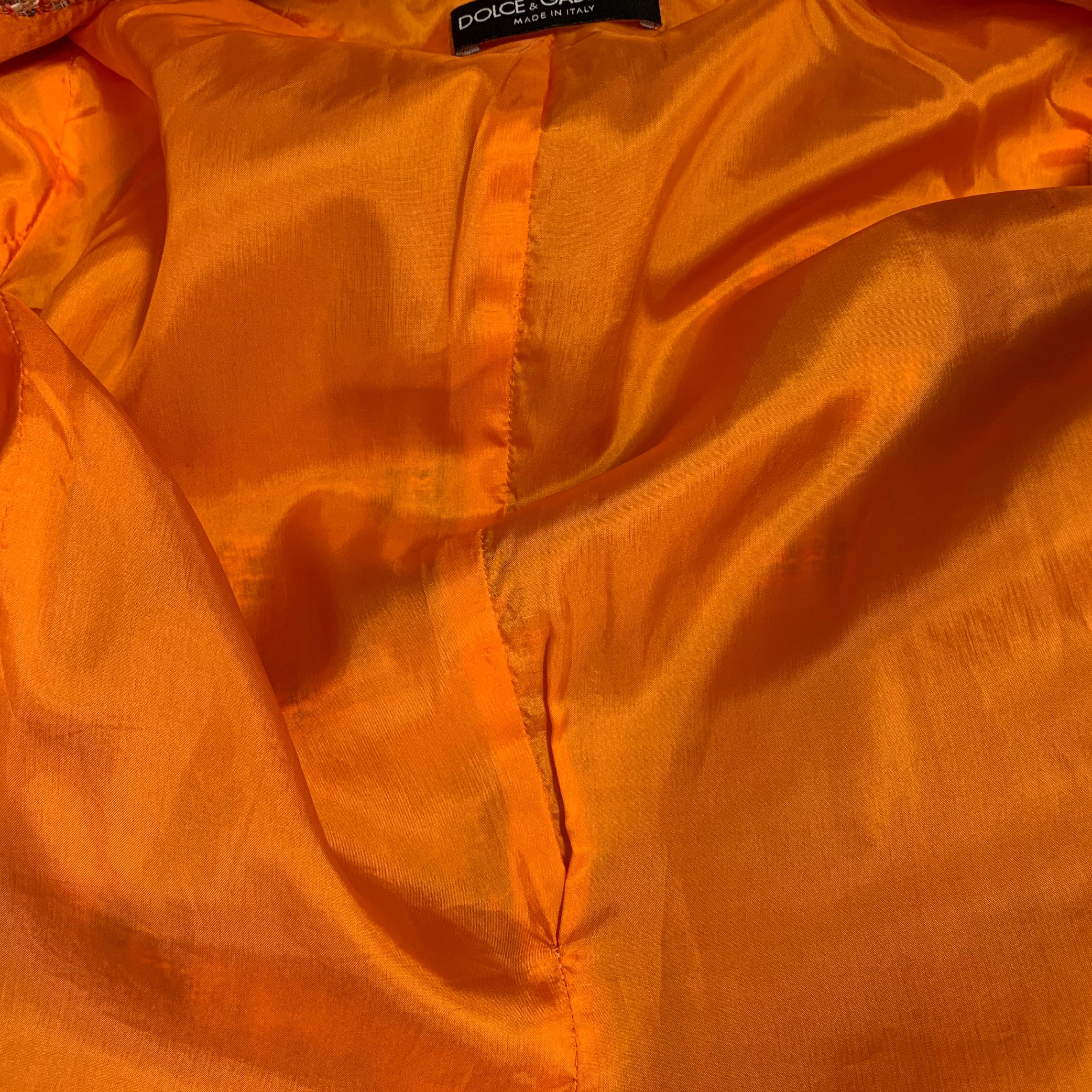 DOLCE & GABBANA Size 4 Orange Gold Cotton Blend Embellishment Skirt Suit Set - Image 7