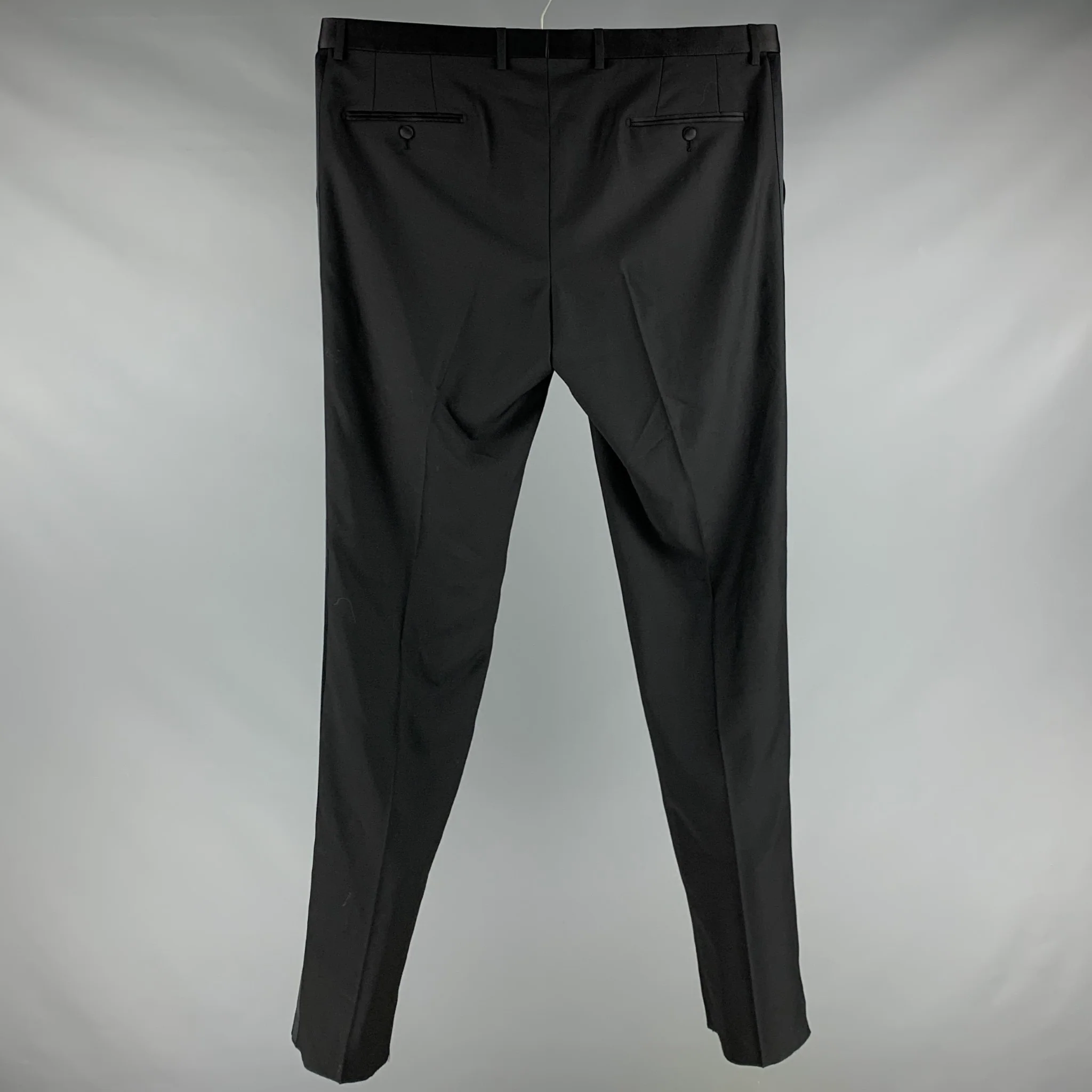 DOLCE & GABBANA Size 40 Black Wool Blend Tuxedo Dress Pants - Image 2
