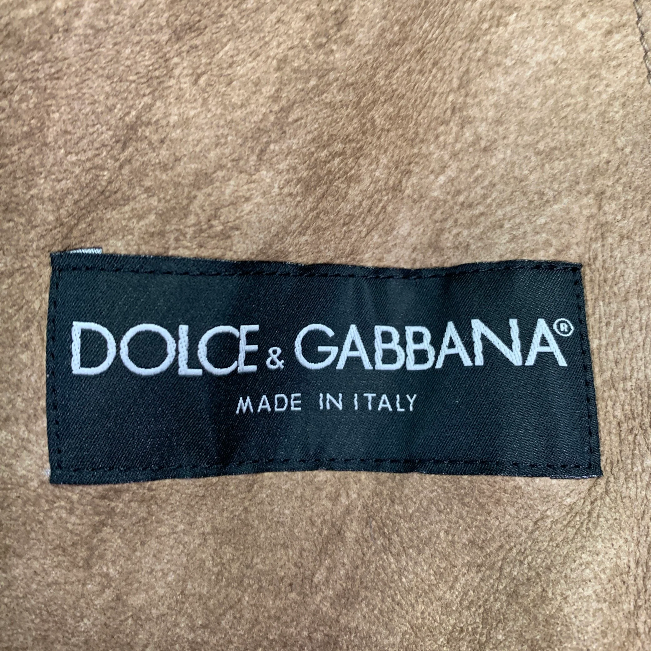 DOLCE & GABBANA Size 40 Brown Distressed Deerskin Leather Shearling Zip Up Jacket - Image 6