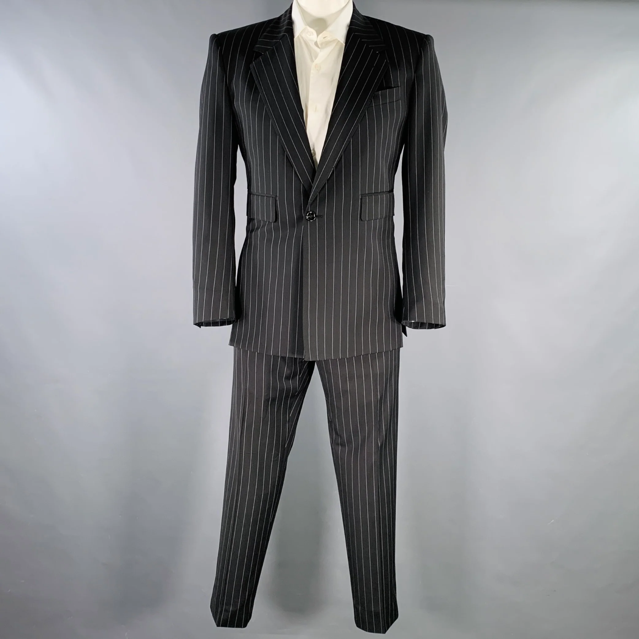 DOLCE & GABBANA Size 42 Black Grey Pinstripe Polyester Blend Suit - Image 2