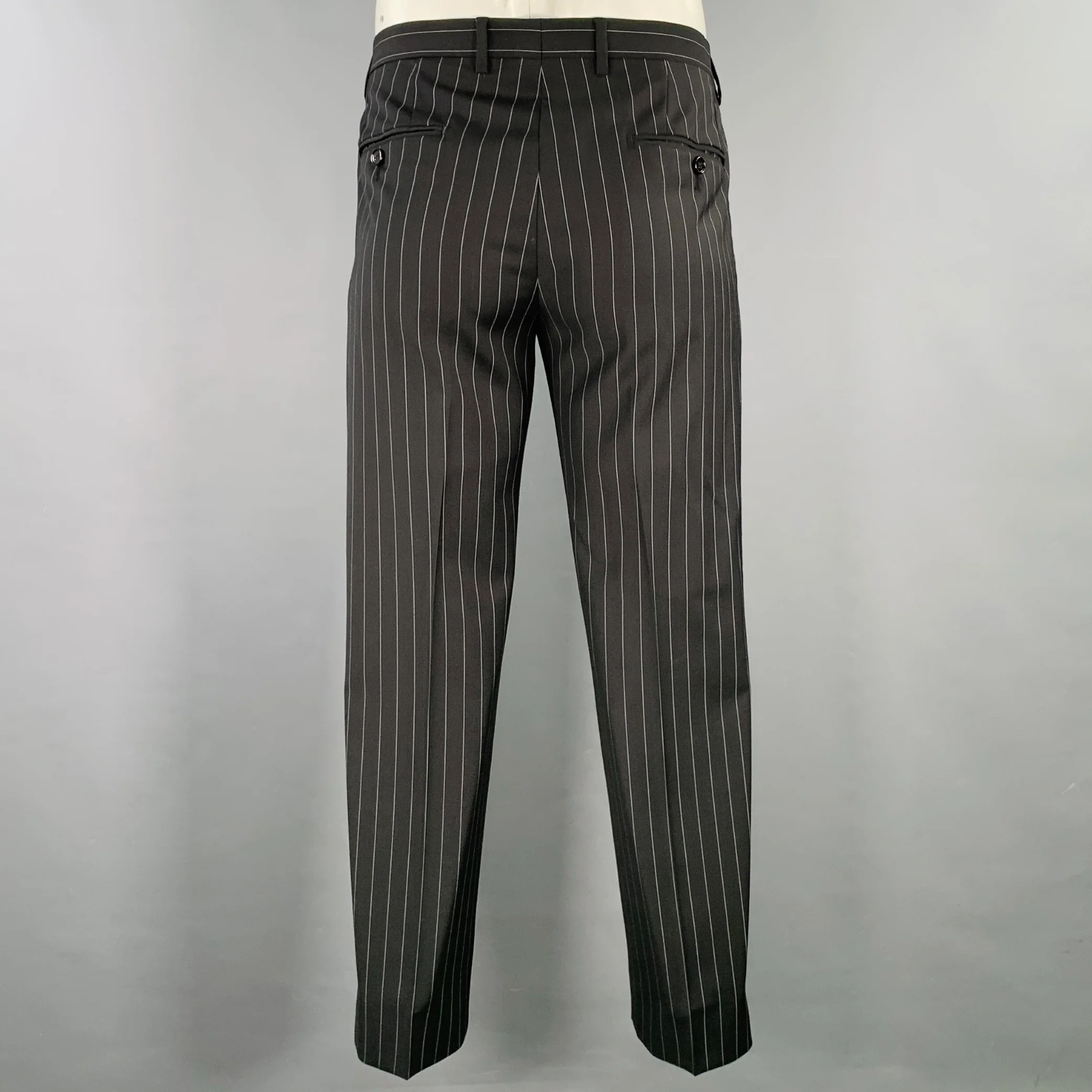 DOLCE & GABBANA Size 42 Black Grey Pinstripe Polyester Blend Suit - Image 5