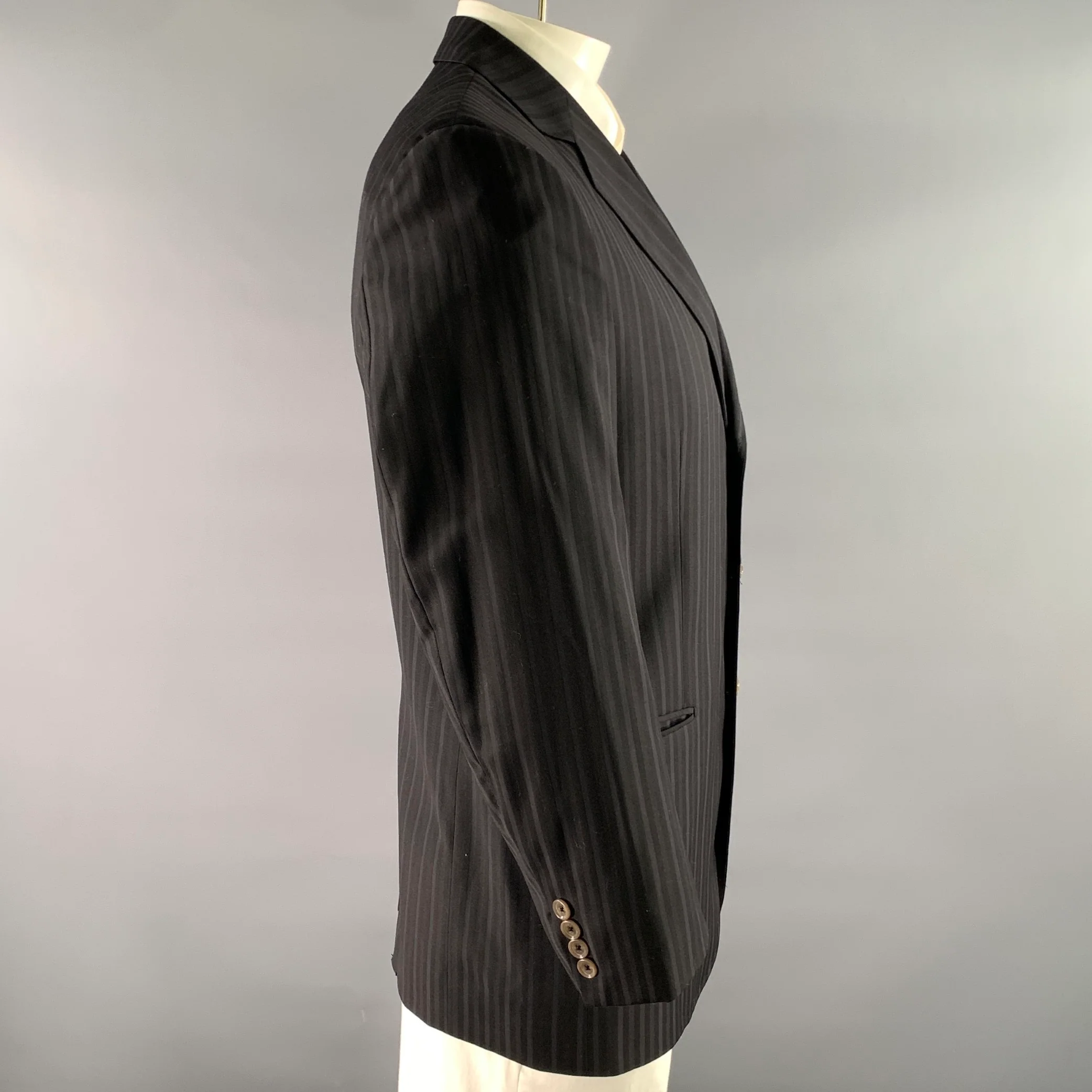 DOLCE & GABBANA Size 42 Black Grey Stripe Wool Blend Notch Lapel Sport Coat - Image 3