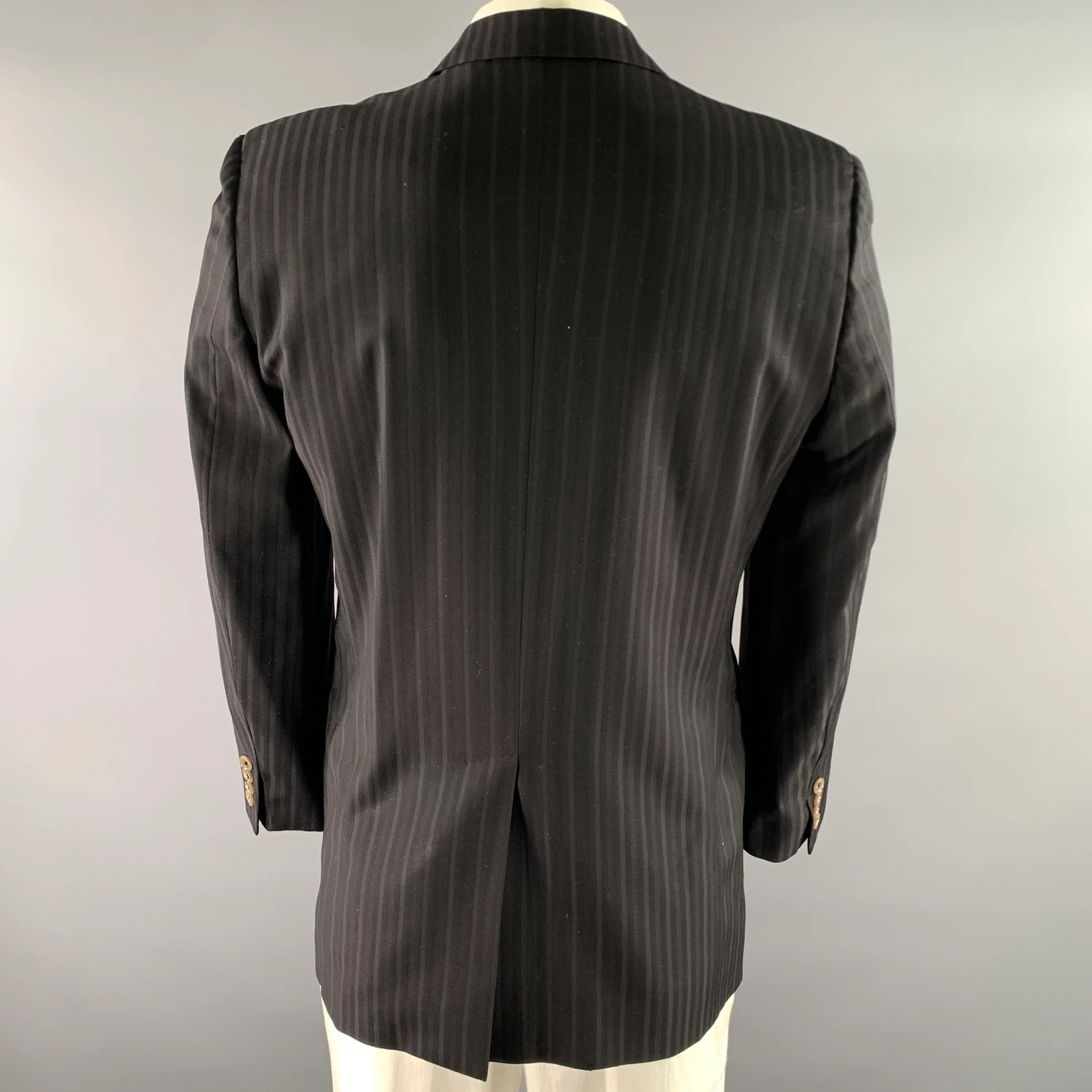 DOLCE & GABBANA Size 42 Black Grey Stripe Wool Blend Notch Lapel Sport Coat - Image 4