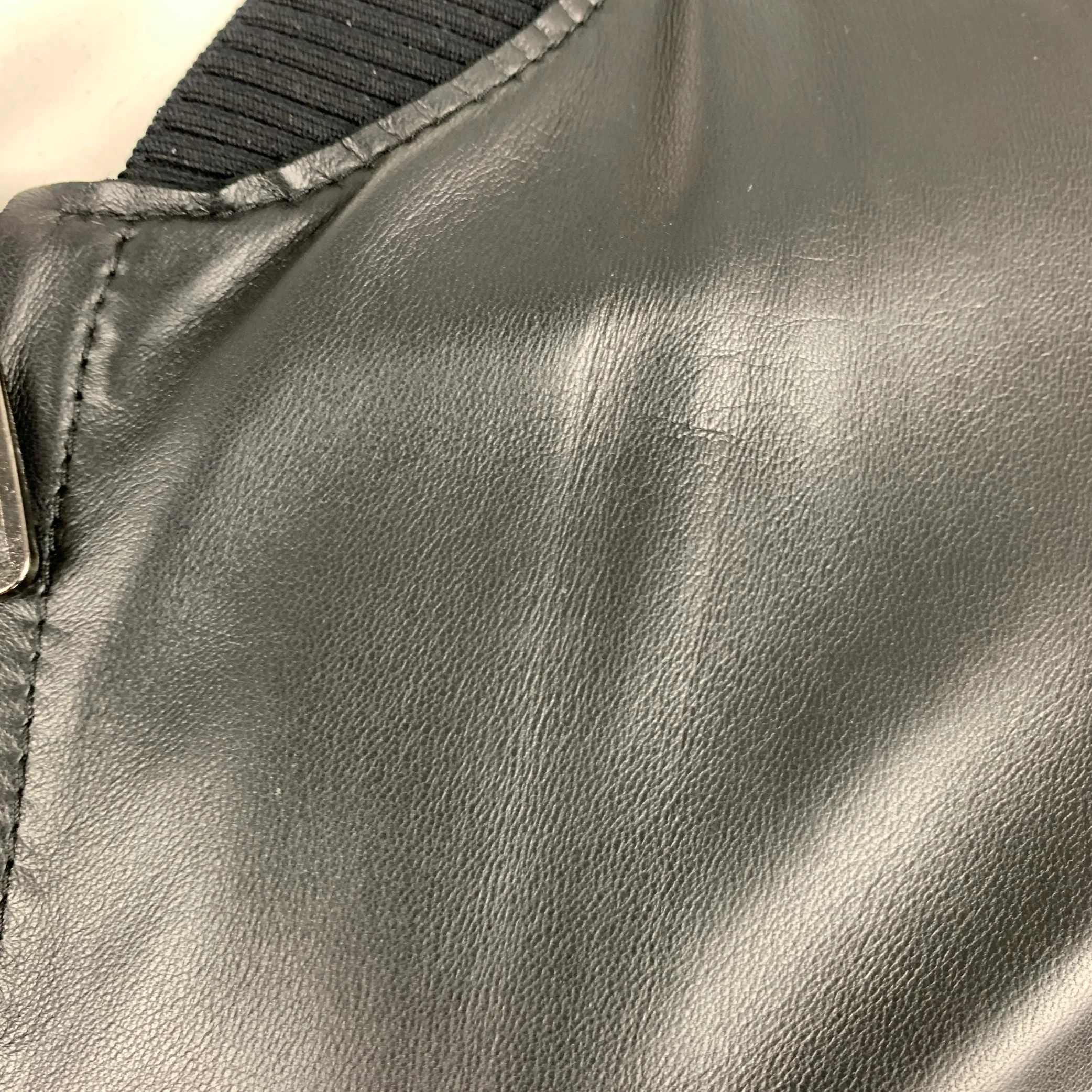 DOLCE & GABBANA Size 42 Black Lambskin Leather Bomber Jacket - Image 5