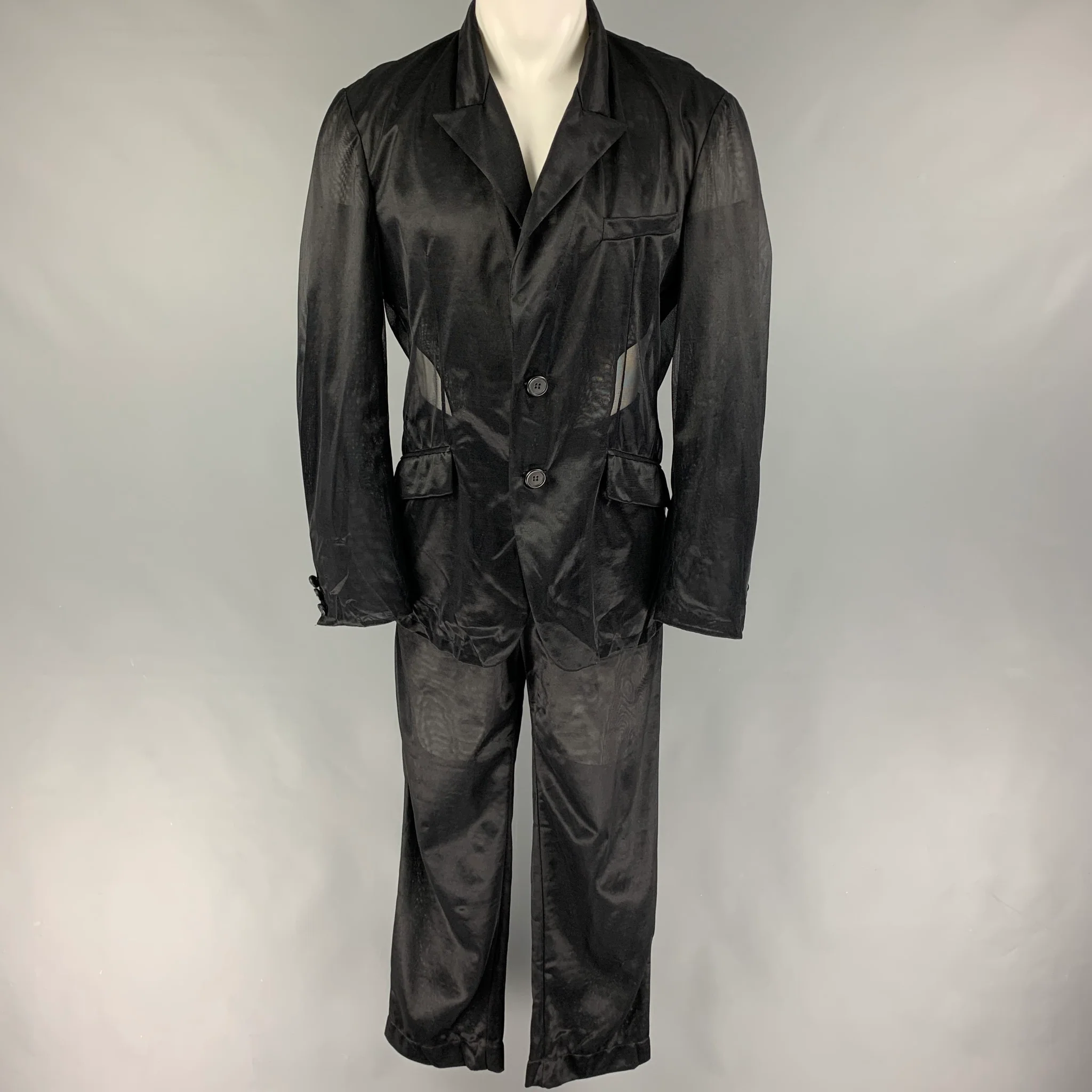 DOLCE & GABBANA Size 42 Black See Through Polyamide Peak Lapel Suit - Image 2