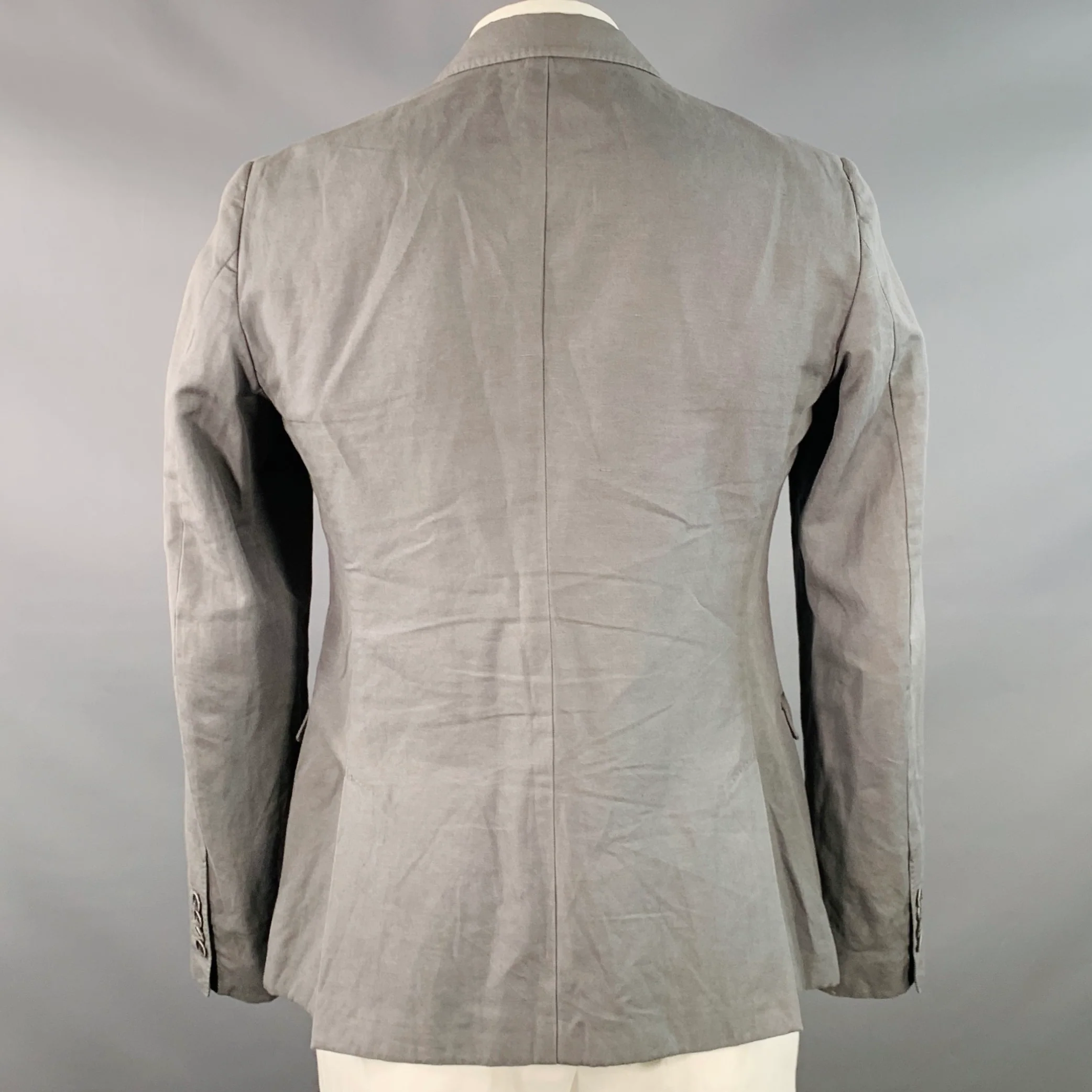 DOLCE & GABBANA Size 42 Grey Cotton Linen Notch Lapel Sport Coat - Image 3
