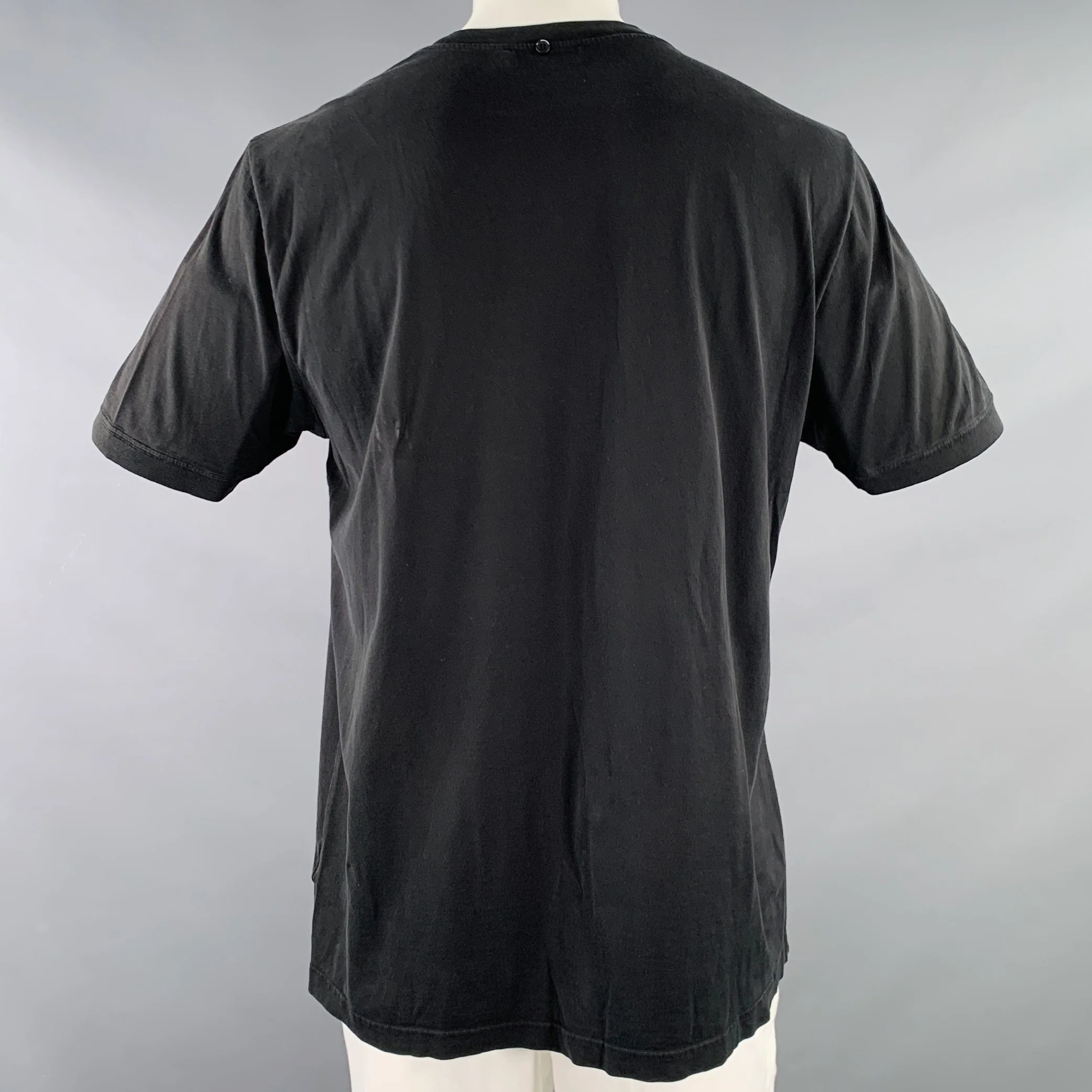 DOLCE & GABBANA Size 44 Black Cotton Jersey Distressed V-Neck T-shirt - Image 3